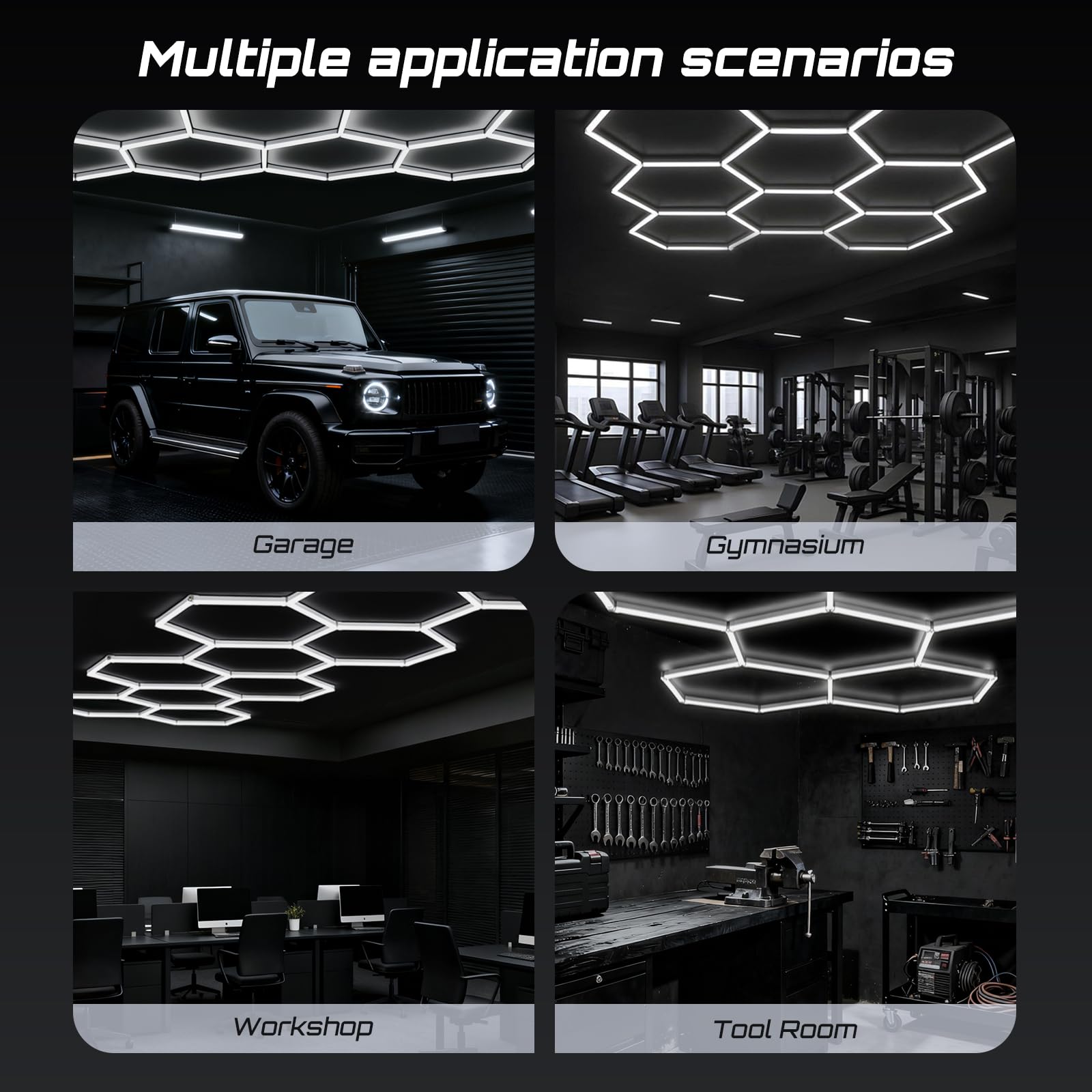 Sześciokątna lampa sufitowa LED do garażu, łączna oprawa ścienna | Lampa LED o strukturze plastra miodu z obudową PC, 6500 K zimna biel, do warsztatu warsztatowego samochodu - siłowni