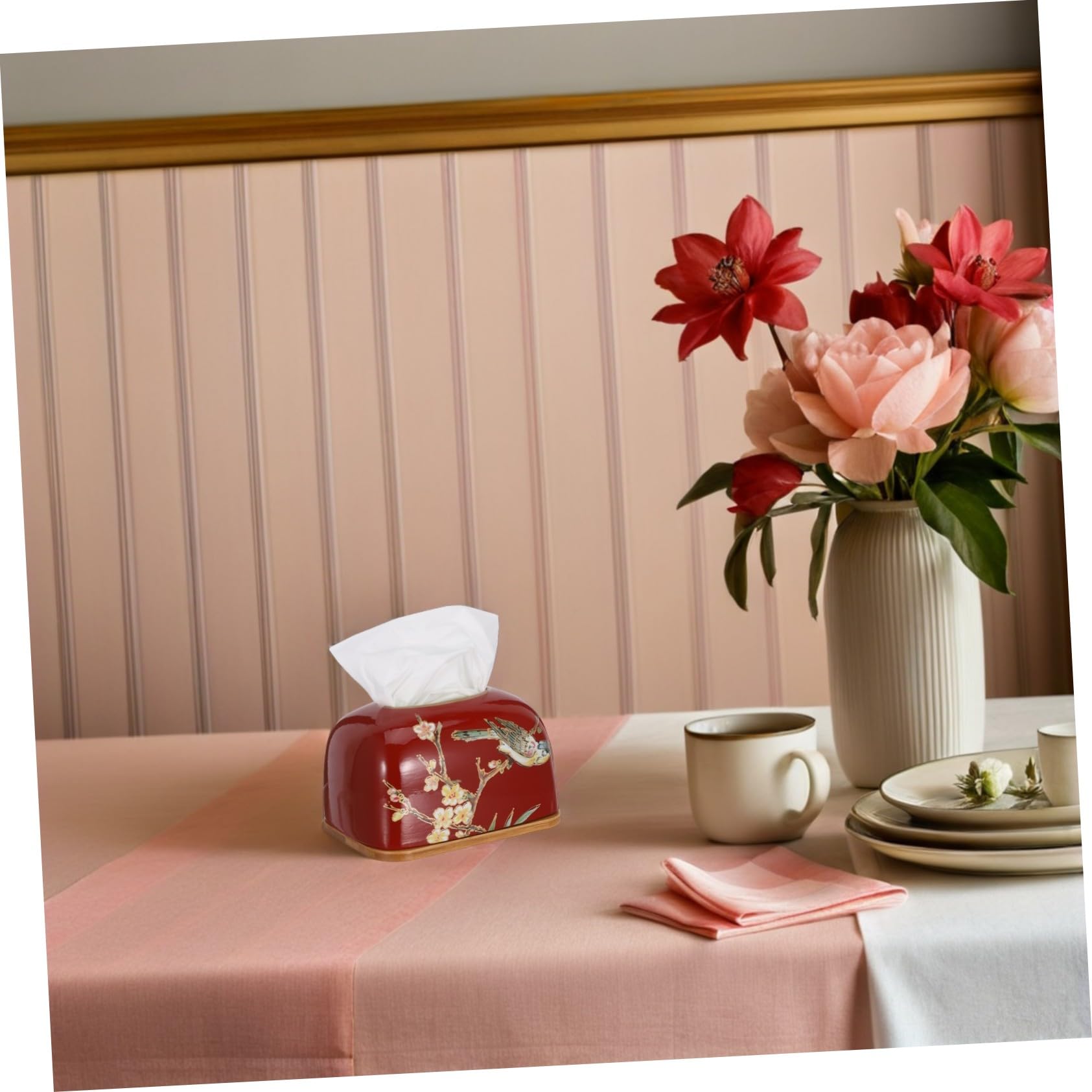 TOPBATHY Scatola di Fazzoletti in Ceramica con Coperchio Portafazzoletti Decorativo Cubo Contenitore per Fazzoletti in Ceramica per Piano di Lavoro Ufficio e Cucina