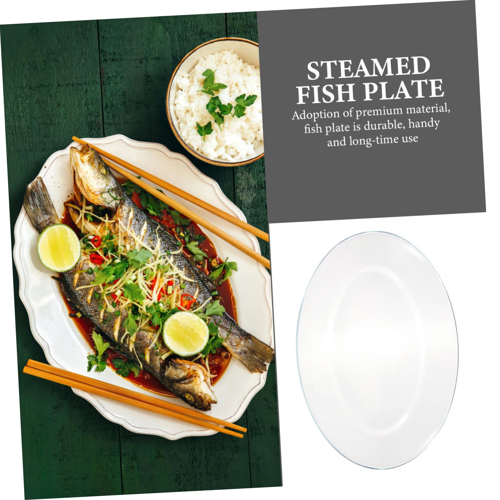 Zerodeko Plato de Pescado de Cristal Templado Transparente Grande Ovalado | Apto para Microondas, Horno y Lámpara de Calor, Uso en Hogar y Restaurante