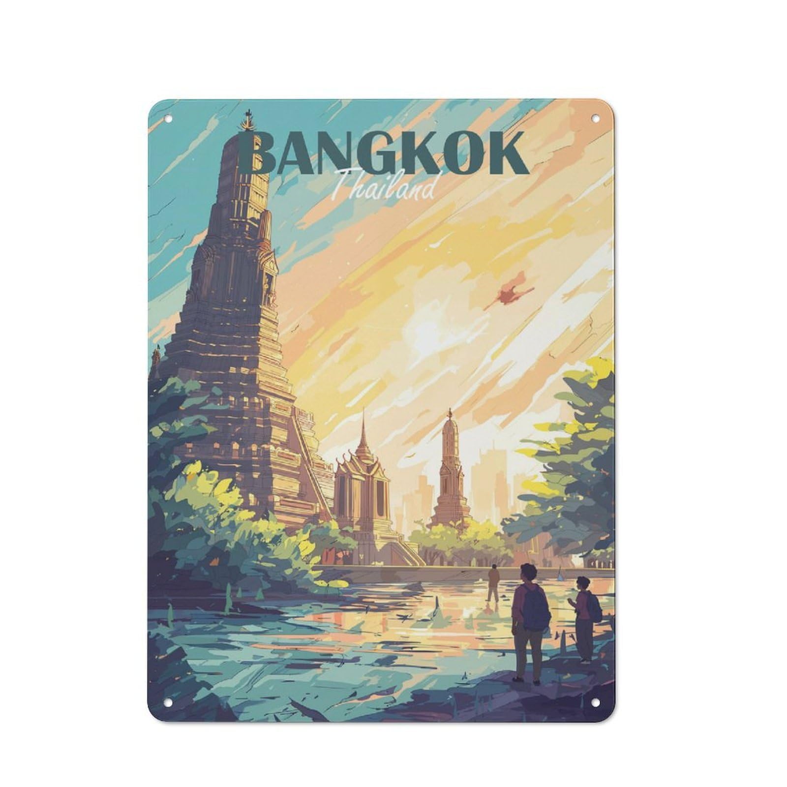 Junmoney Bangkok Thailand Travel Vintage Metal Plaque 40X30cm For Guest Room Or Hallway, A Decorative Christmas Gift For Guest Room Decorators