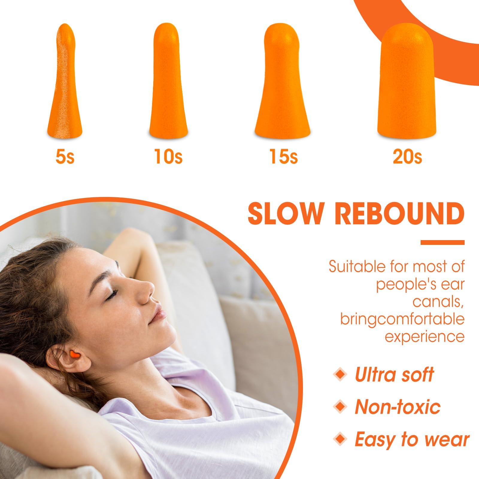 AZEN 200 pares de tapones para los oídos, tapones para los oídos de espuma suave NRR 32dB para dormir con cancelación de ruido, tapones para los oídos (naranja)