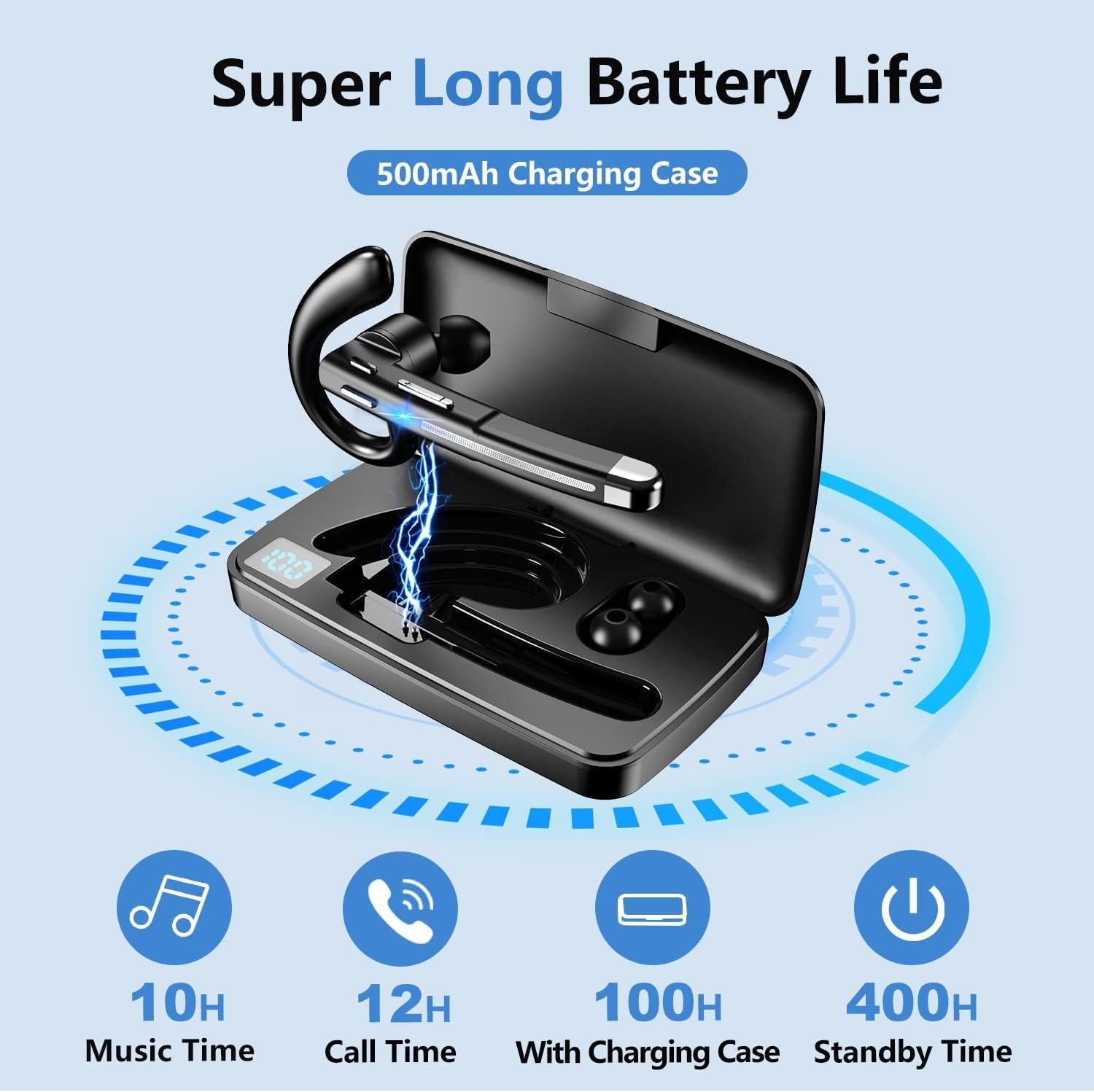 Bluetooth Headset for Cell Phone Bluetooth Earpiece V5.2 with Battery Display Charging Case, Hands-Free Earphones with Built-in Mic for Driving, Business, Office, Compatible with iPhone and Android