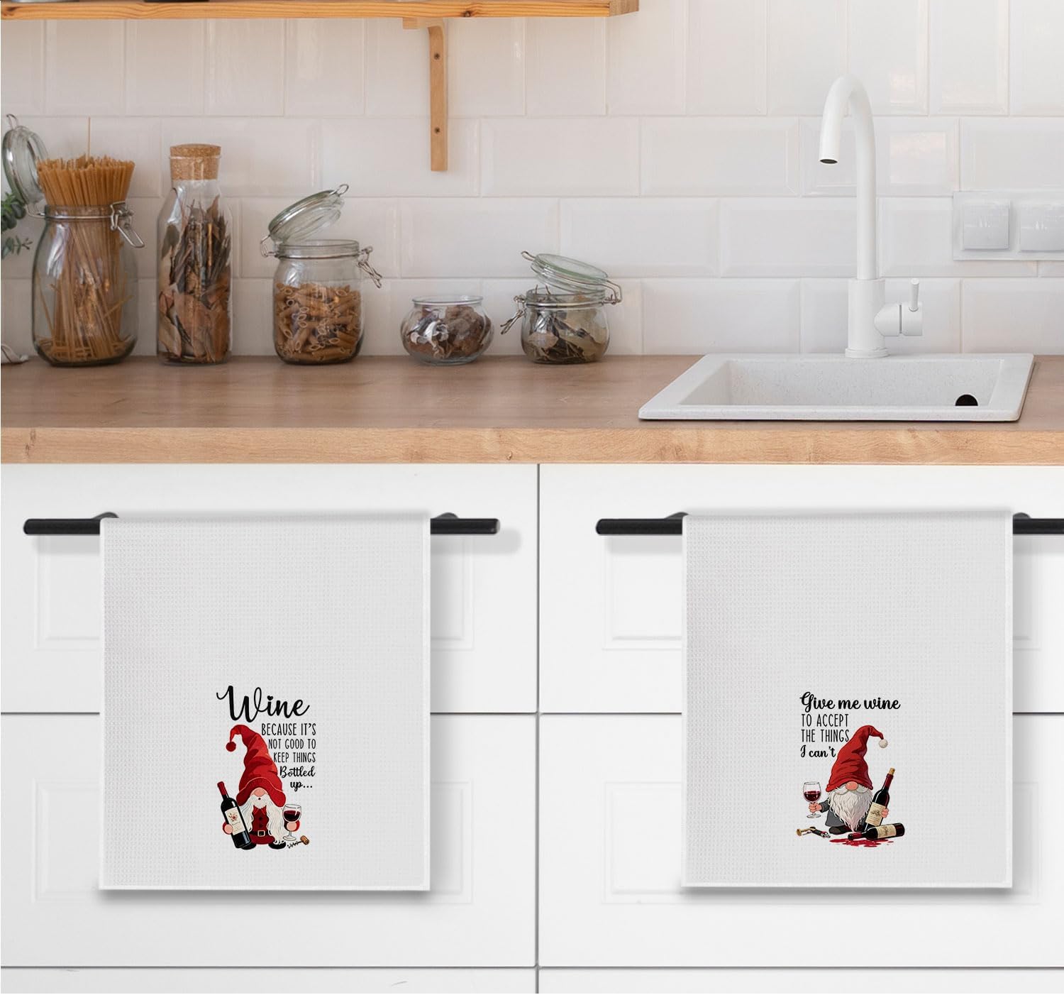 Funny Christmas Wine Gnome Kitchen Towels, Wine Lover Gifts Decorative Hand Towels, Christmas Bar Decor, Winter Holiday Xmas Dish Tea Towel for Home Bar Kitchen, 16x24 Inch Set of 2 - Image 3