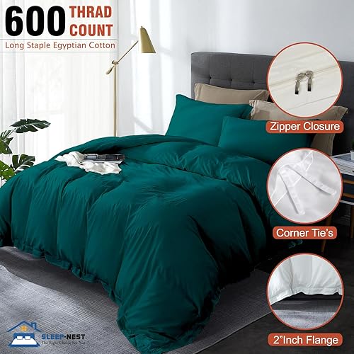 Miniatura 8 de SLEEP-NEST Hotel Luxury - Juego de funda de edredón Super King Plus de 120 x 120 pulgadas, 3 piezas, 100% algodón egipcio, 600 hilos, suave y