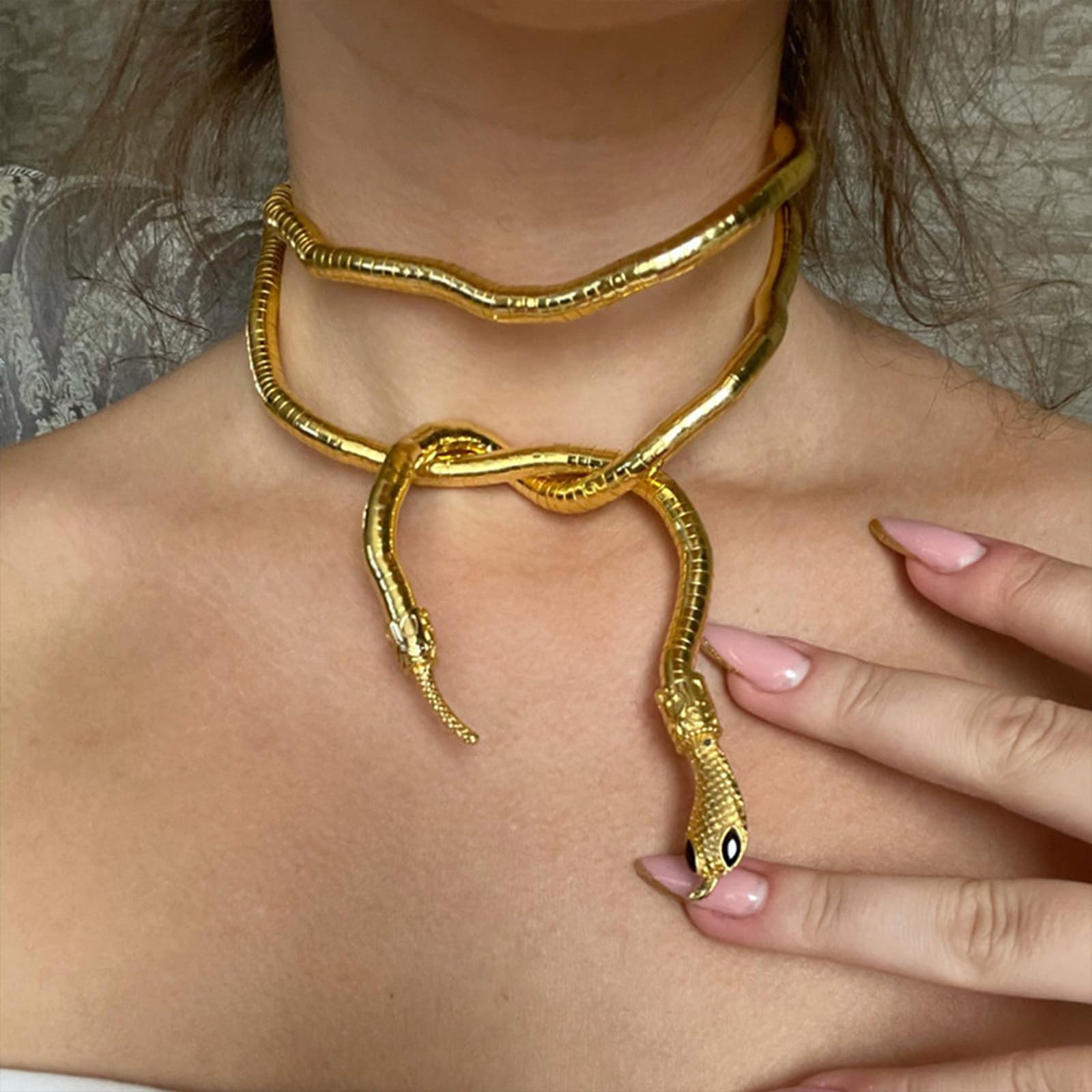 Collana Serpente Geometric Round Snake Choker Collana Catena e Bracciali Piegatura Casuale Catene a Mano Punk Gioielli Regolabili Collanas Donna Argento, per Donne e Ragazze Accessori Uomo