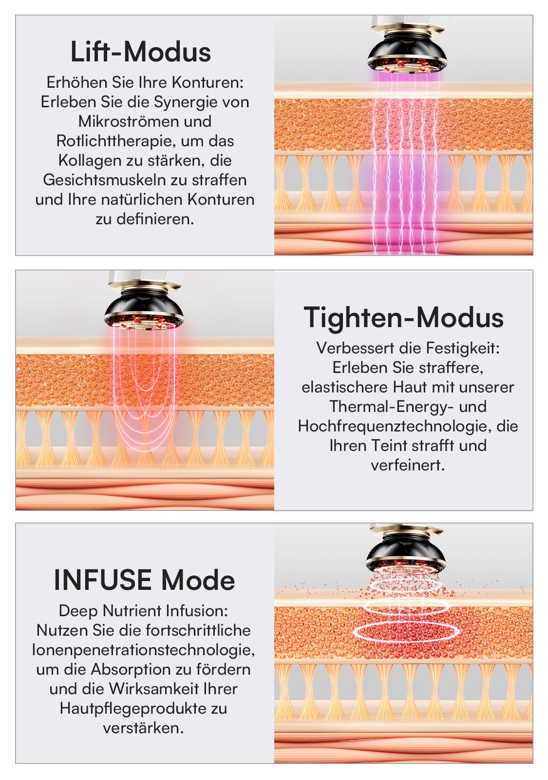 INIA Professionelles 3-in-1 Anti-Falten Gesichtsmassagegerät mit Mikrostrom & Rotlichttherapie Straffendes Lifting-Gerät für Gescht/Hals, Reduziert Schwellungen & Falten Firm