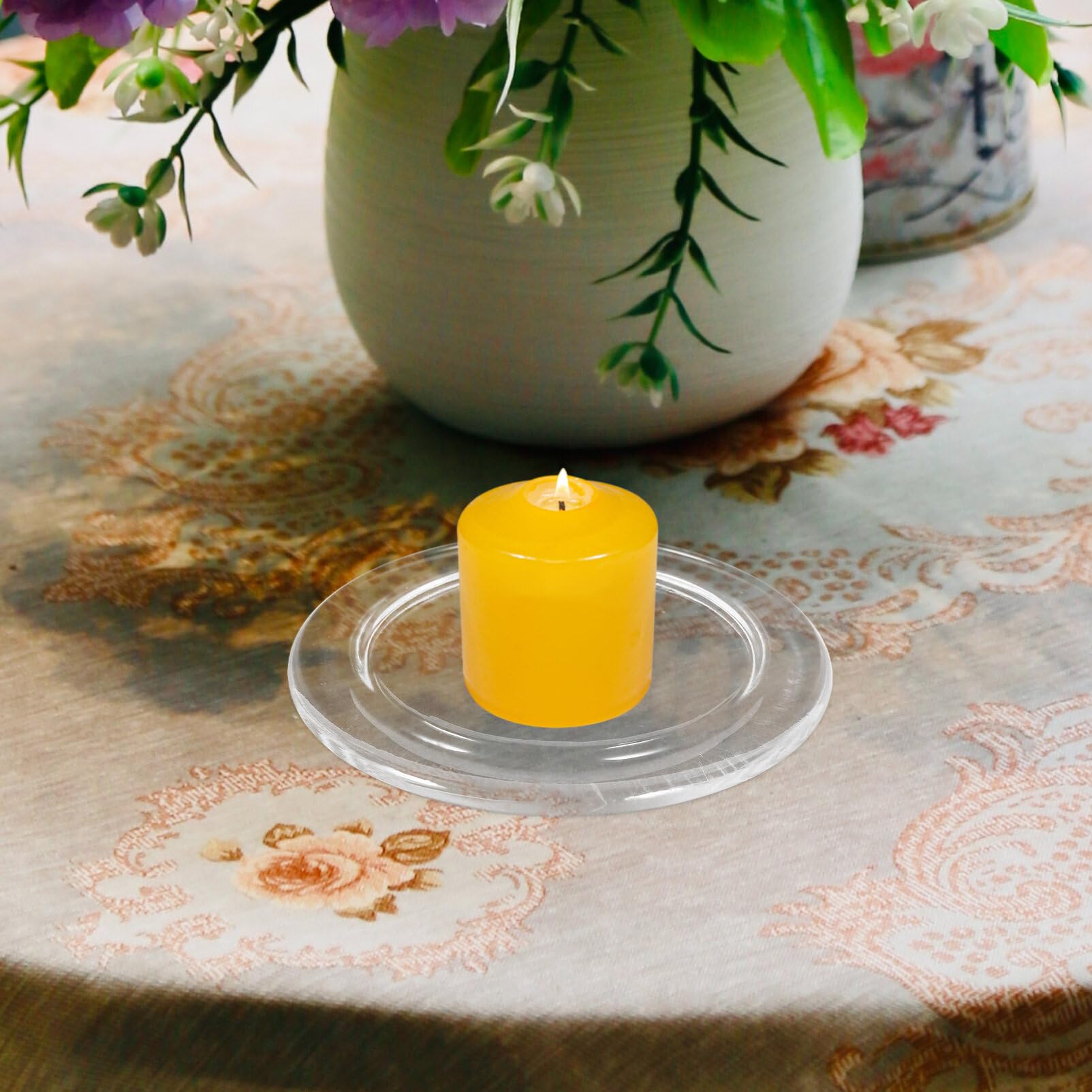 HOLIDYOYO Glass Candle Holder Candle Holders Wedding Decor Glass Plate Candle Holder Decorative Candle Tray Wedding Candlesticks Candle Stand Household Tea Candle Banquet