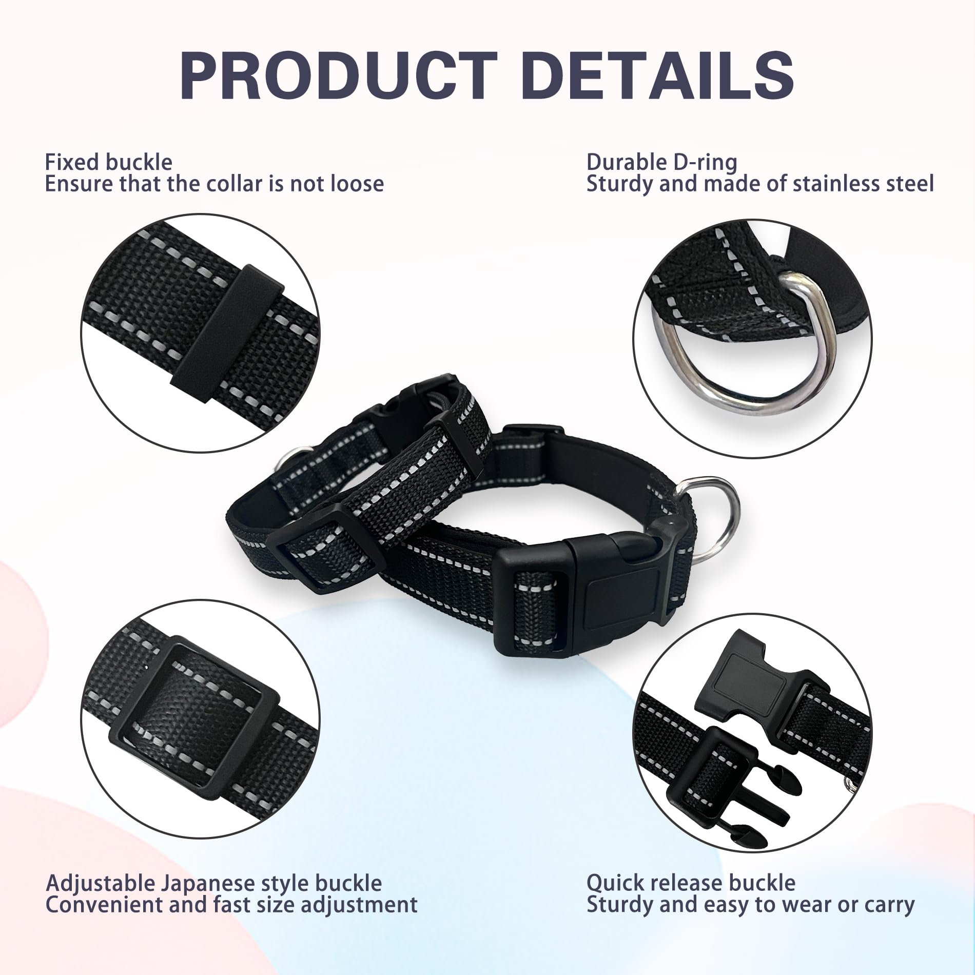 UBRAVE Dog Collar,Reflective Nylon Dog Collar,With Quick Release Buckle,With Soft Neoprene Padding,Adjustable Nylon Collars for Medium Dogs M - Image 4