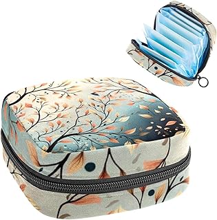 RODAILYCAY Sanitary Napkin Storage Bag for Women Cute, Feminine Menstruation Pad Holder for Period, Portable Zipper Menstrual Pad Bags Tree and Flower