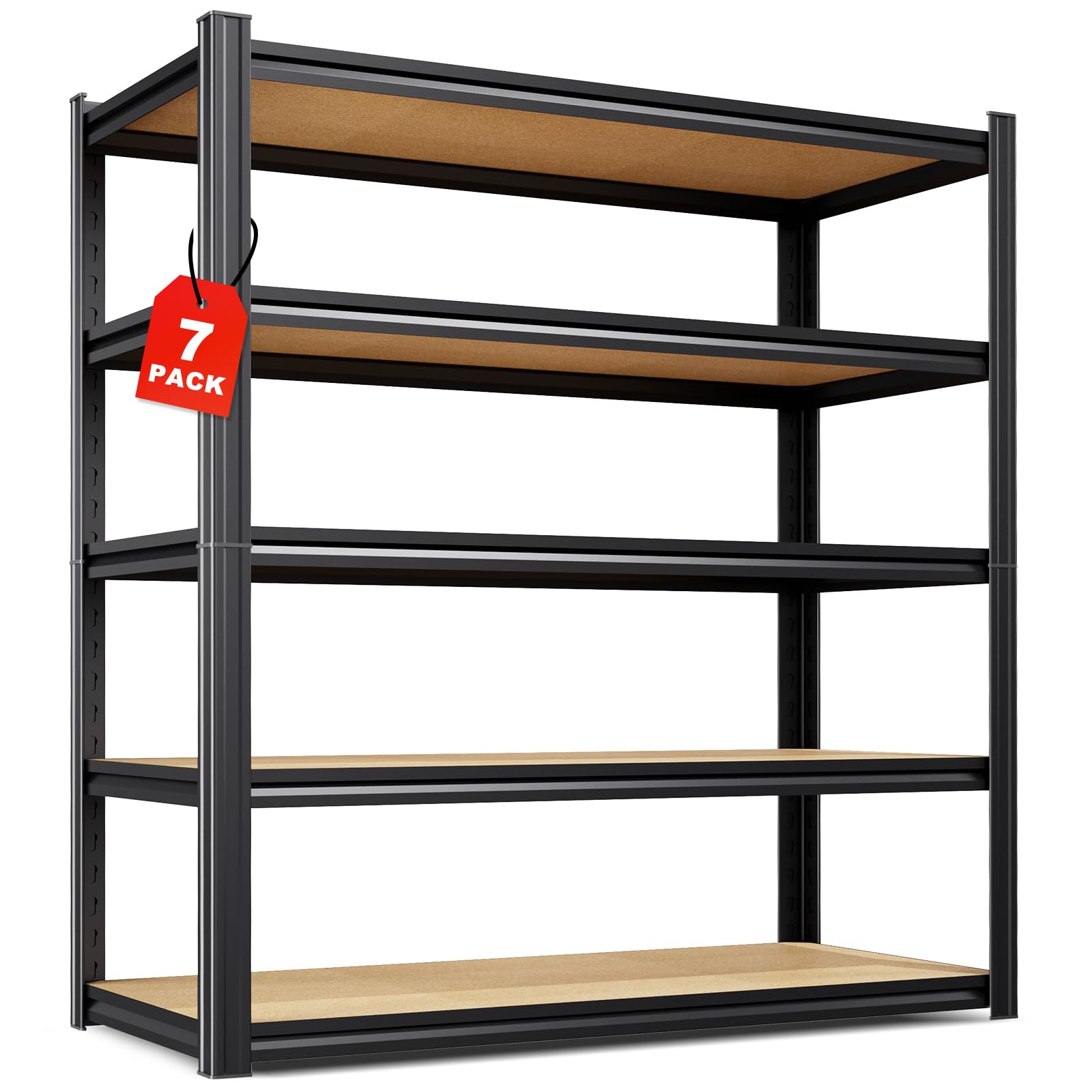 Set of 7-46" W Garage Shelving-2050 lbs 5 Tier Storage Shelves,Adjustable Heavy Duty Metal Shelving Unit and Storage Large Rack,Utility Steel Shelf for Warehouse Industrial Pantry 71"x46"x18"
