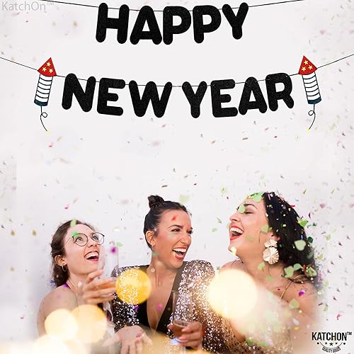 Miniatura 7 de KatchOn, Cartel de feliz año nuevo negro de fieltro 2024 - No bricolaje, 10 pies  Cartel de feliz año nuevo, decoraciones de feliz año nuevo 2024