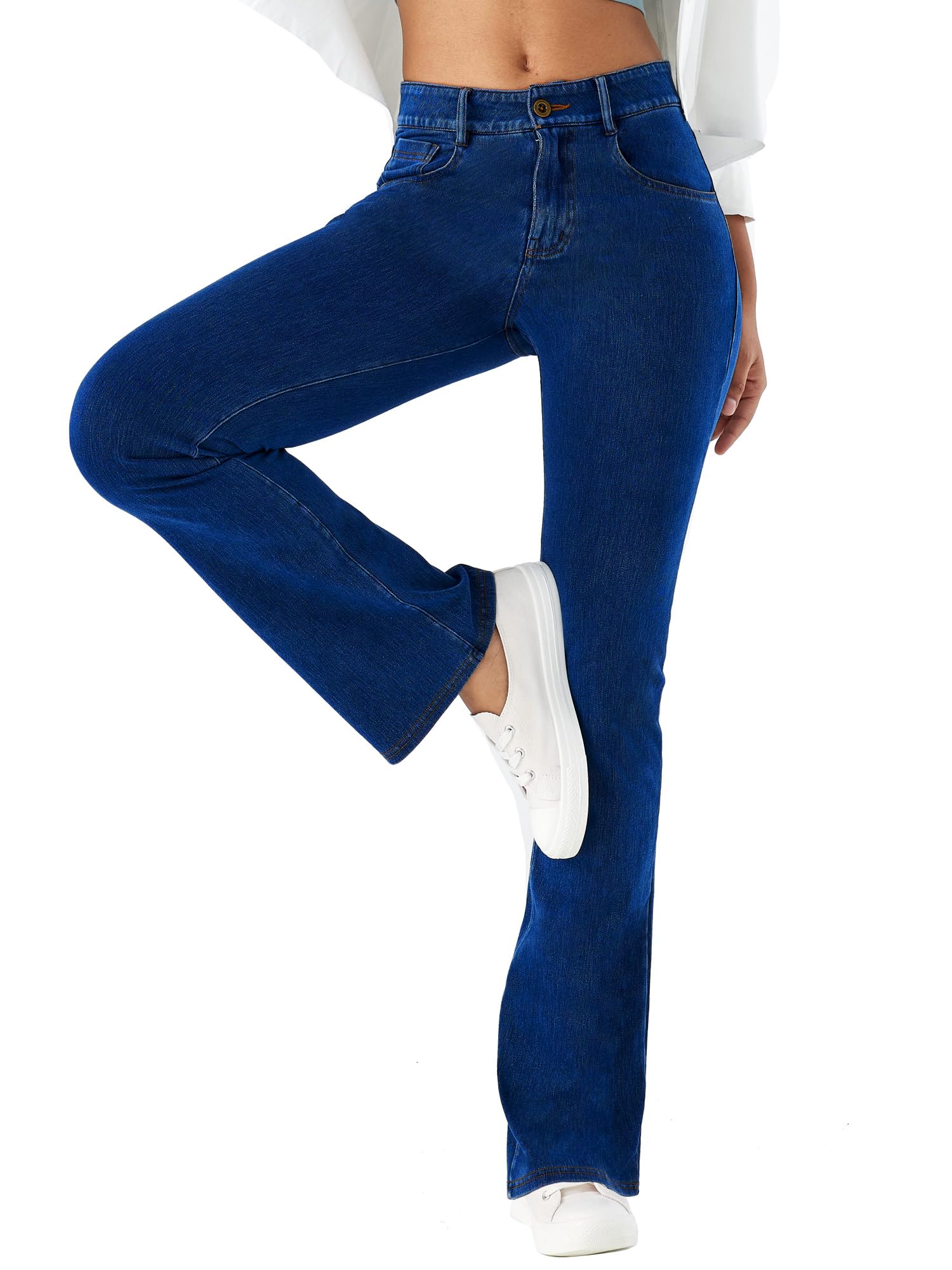 LaiEr Donna Jeans da Alta Elasticità,Skinny e con Tasche a Cerniera per Il Fitness, Morbidi e Comodi Pantaloni Bootcut Adatti per Lo Sport e Il Fitness,con Tasche Laterali,(Blu Scuro,M)