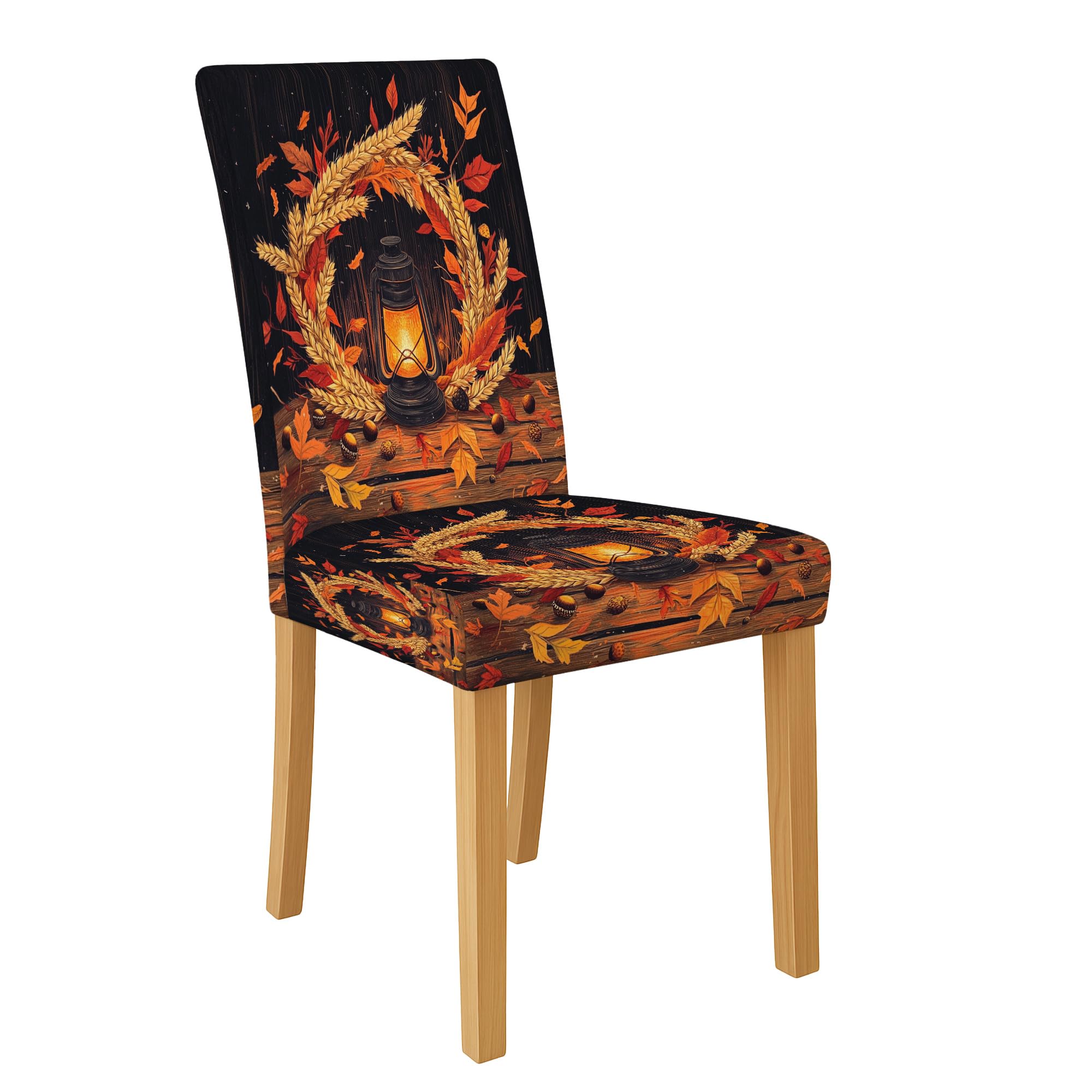 Autumn Lantern Chair Covers for Dining Chairs, Stretch & Washable Spandex Slipcovers, Cozy Decorative Seat Protectors for Kitchen Dining Room 1PCS
