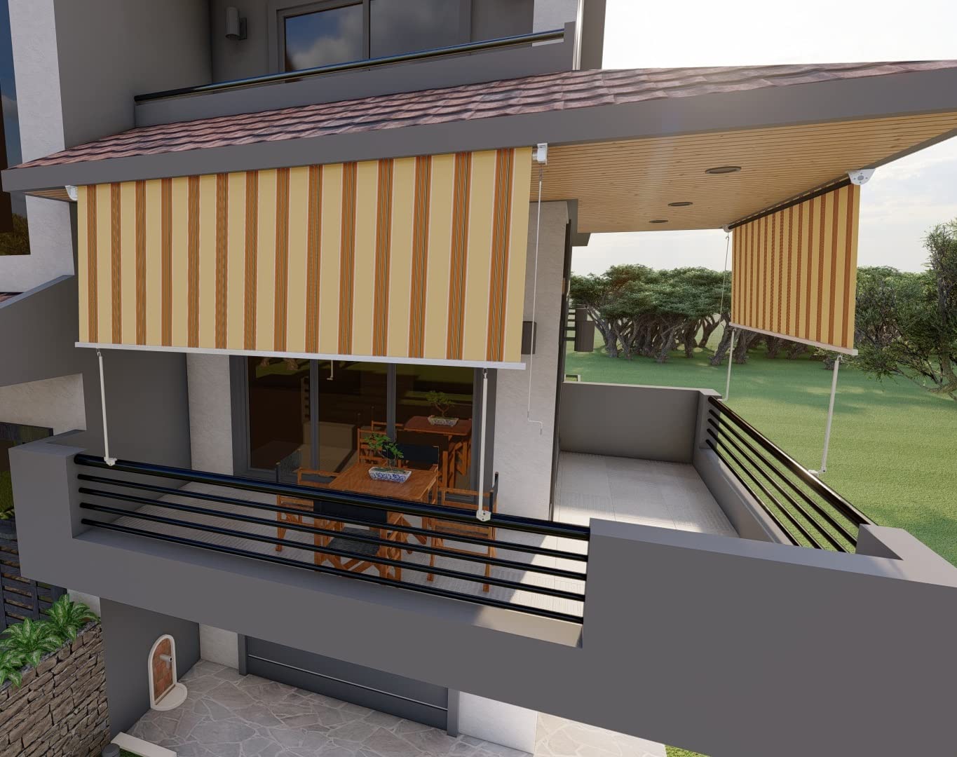 Tenda da Sole a Caduta 3x2,5 mt Beige/Bordeaux, Beige/Verde, Beige/ocra, Beige Finestra o Balcone Milos (Beige/Ocra)