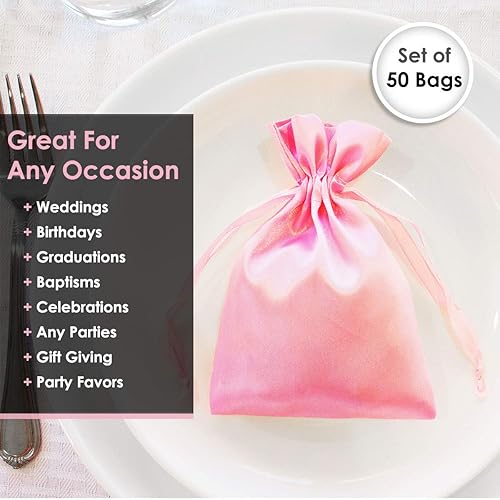 Miniatura 5 de Bolsas de regalo de satén Knitial, bolsas de joyería, bolsas de regalo de boda con cordón,para baby shower, bolsas de regalo de Navidad, 50 por