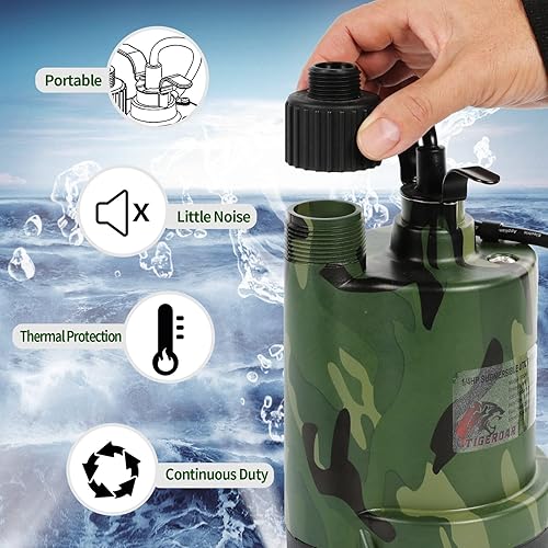 Miniatura 2 de TIGEROAR Bomba sumergible de agua de 120 V 14 HP 1800 gph, bomba de transferencia de agua sumergible con cable de 10 pies y adaptador de manguera
