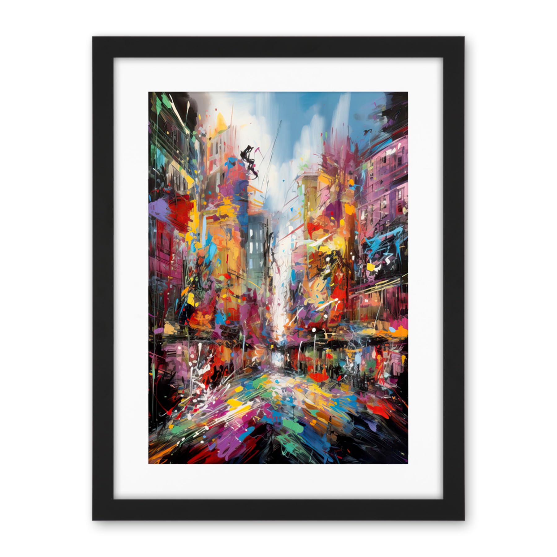 Artery8 Abstract City Street Modern Vibrant Cityscape Artwork Framed Wall Art Print 18X24 Inch