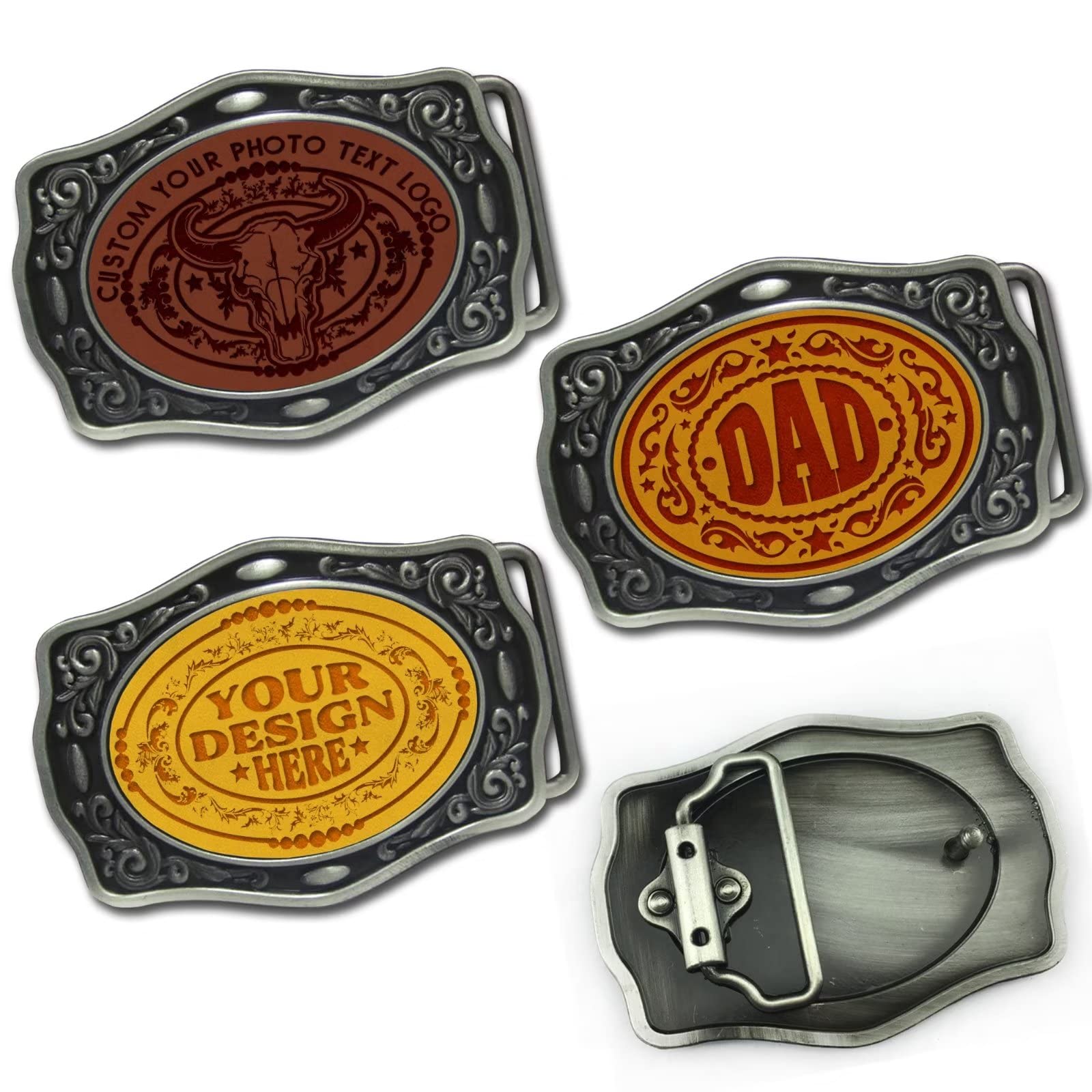Custom Tooled Leather Belt Buckle Your Own Design Text, Photos, Image Logo Names Or Initials