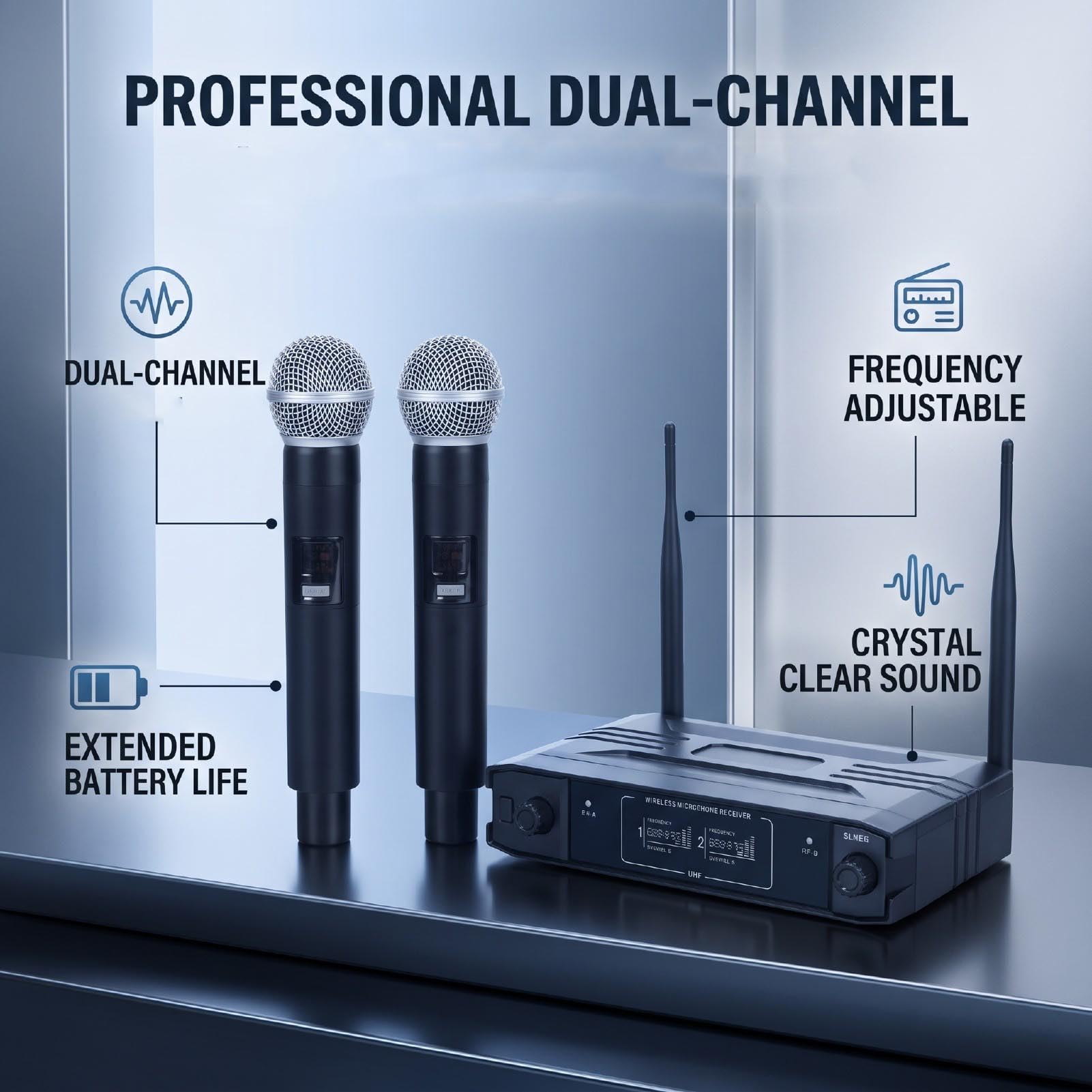 XUMIUZIY Microfonico Portatile Wireless, Doppio Canale per Palco per Conferenze Karaoke (Spina europea)