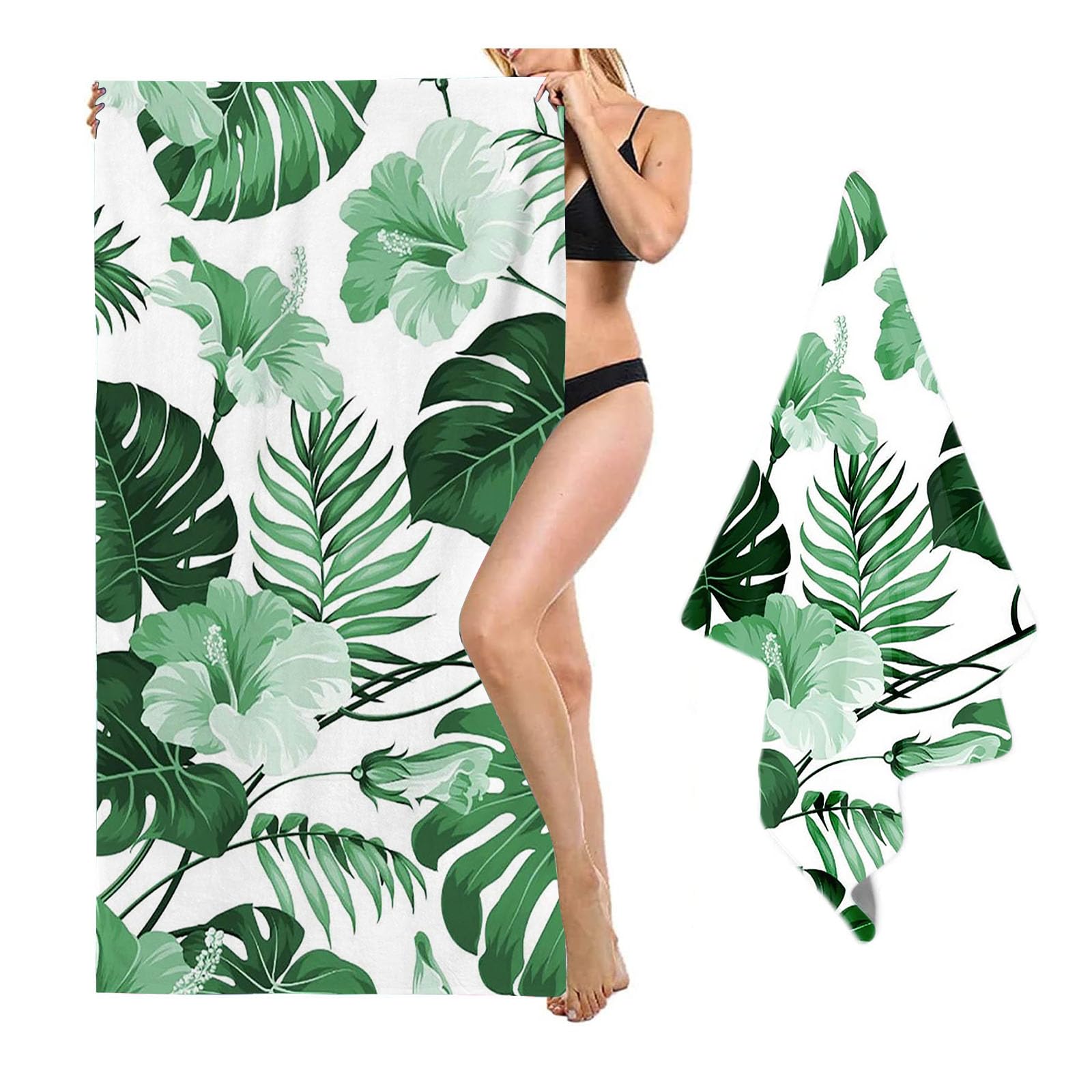 SHROUDEX Palm Leaf Beach Towel 90 x 180 cm Tropical Plants Microfibre Beach Towel Bath Towel Beach Towel for Bath Swimming Camping Yoga (70 x 140 cm, 3)