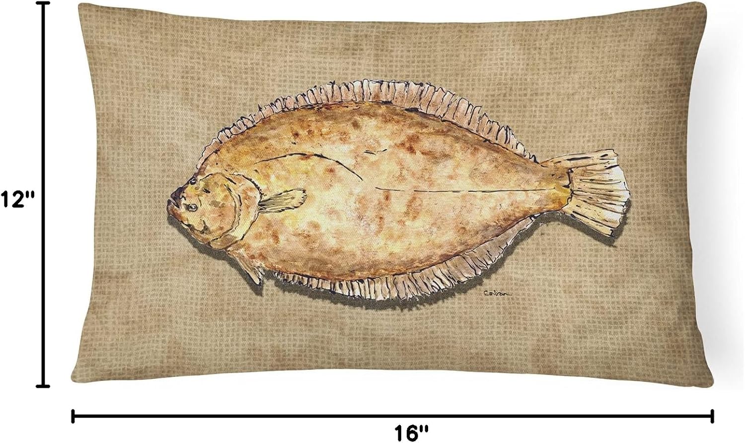 Caroline's Treasures 8821PW1216 Flounder Canvas Fabric Decorative Pillow Machine Washable, Indoor Outdoor Decorative Pillow for Couch, Bed or Patio, 12HX16W