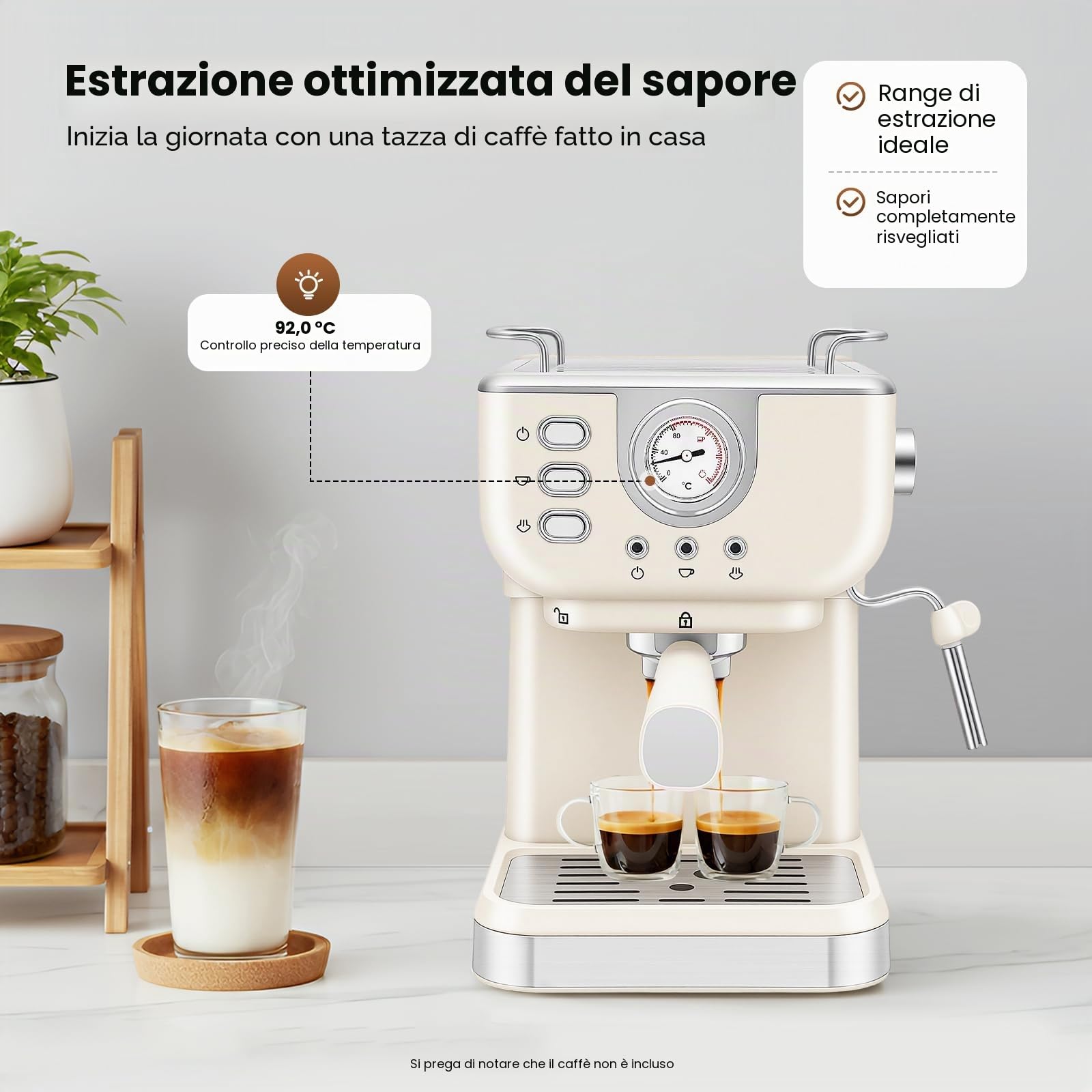 Macchina per caffè espresso 20 bar, macchina per caffè espresso con montalatte 1,5 l, mini macchina per caffè espresso per moka, latte, caramello macchiato, cappuccino