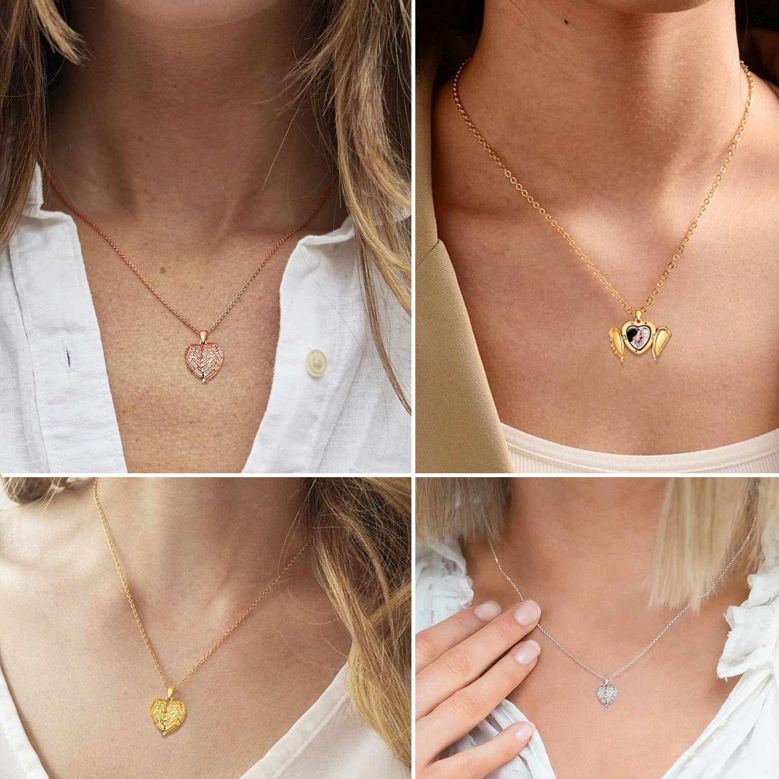 Supcare Cuore Collana con Foto Personalizzata, Argento/Oro/Oro Rosa Collana Donna con Medaglione, 12 Stili Foto Collana Portafoto Locket, Idee Regalo Donna Ragazza Mamma