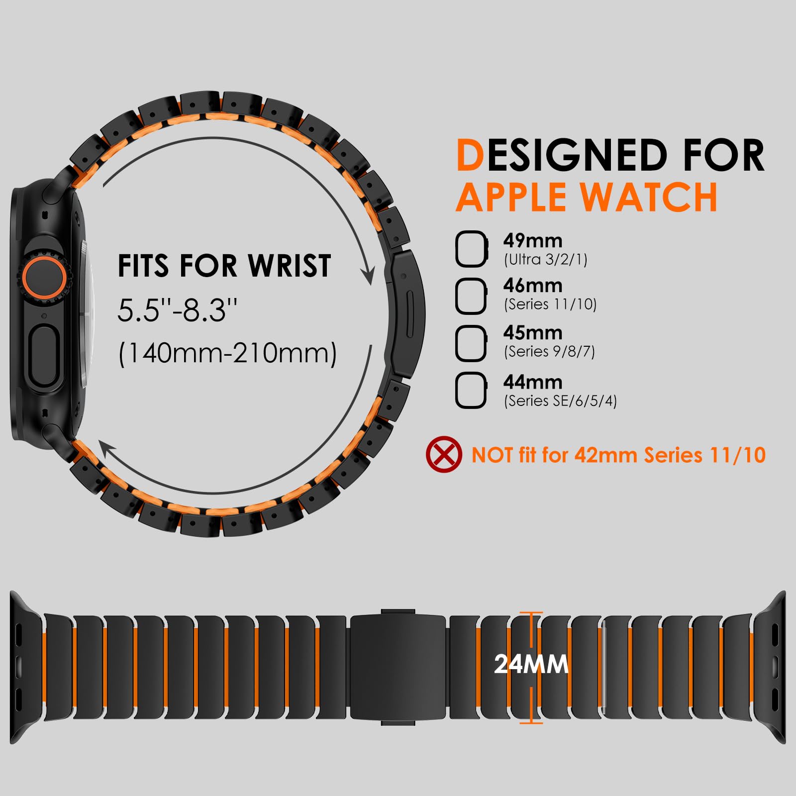 Fullife Bracelet en silicone titane pour Apple Watch Ultra 49 mm
