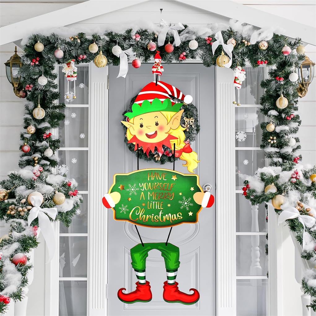 Letrero de Puerta con luz LED de niña elfa para Madera navideña, Puerta para Madera Encantadora, Regalo Feliz Navidad, excelente Servicio al Cliente