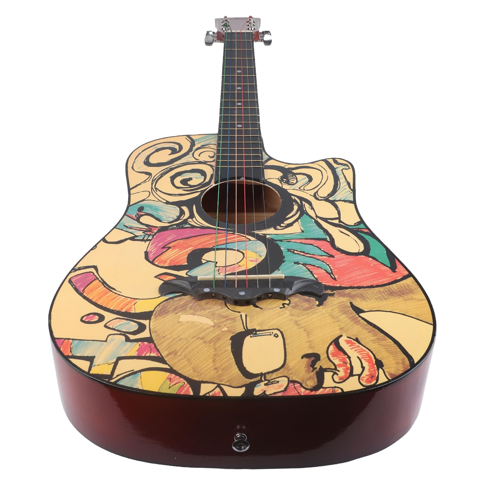 Drewniana Gitara, 38-calowa Gitara Akustyczna z podstrunnicą o Dużej Gęstości i Wzorem Graffiti, dla Początkujących
