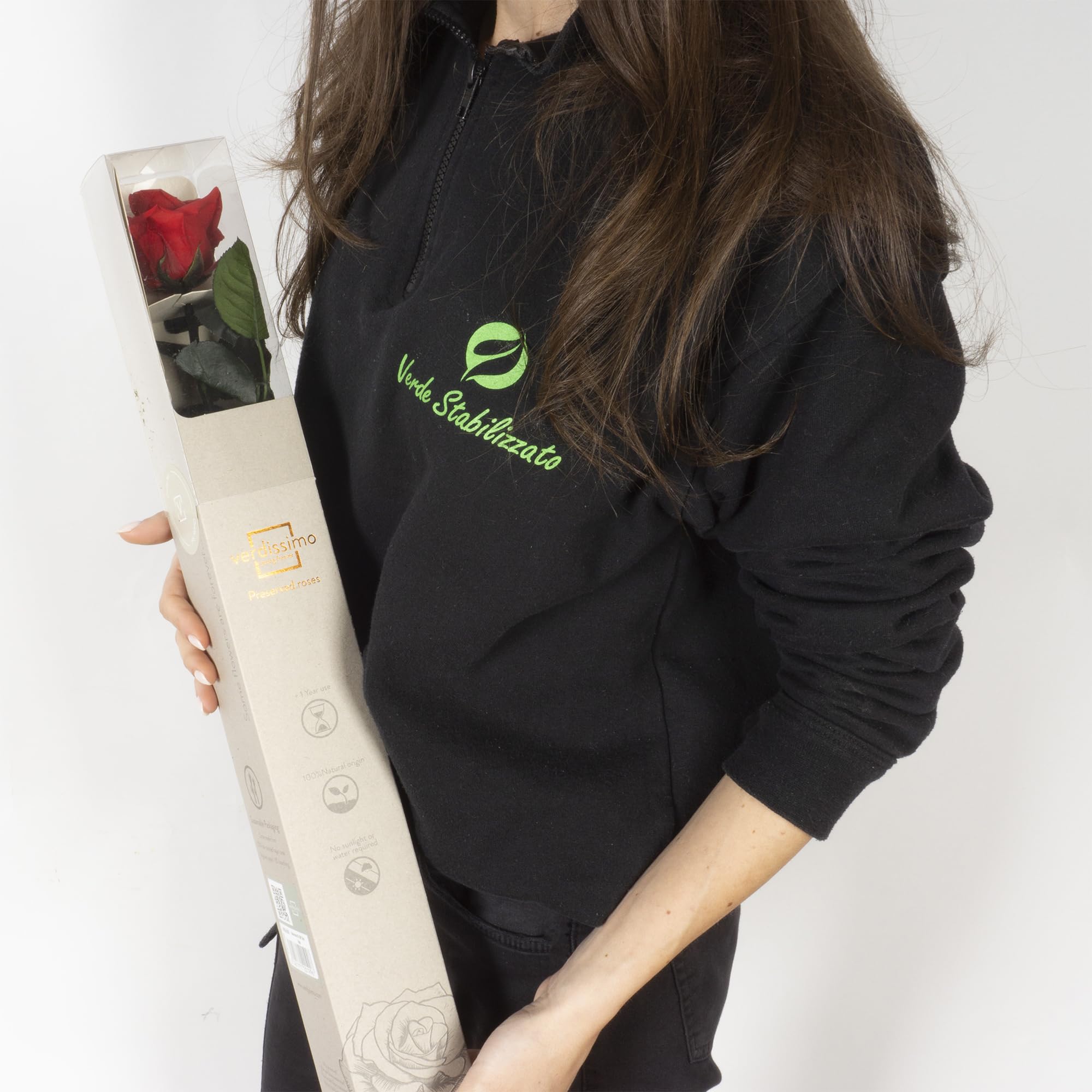 Rosa Stabilizzata Vera, Fiori 100% Made in Italy - Pronta in Elegante Confezione Regalo con Nastrino - Idea Regalo Mamma, Anniversario, Compleanno Donna e San Valentino, Rose con Stelo (Rossa, 1)