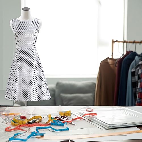 Miniatura 3 de Forma de vestido de maniquí femenino con esparcidor de falda, torso ajustable, torso de maniquí, soporte de formas de busto con soporte cuadrado