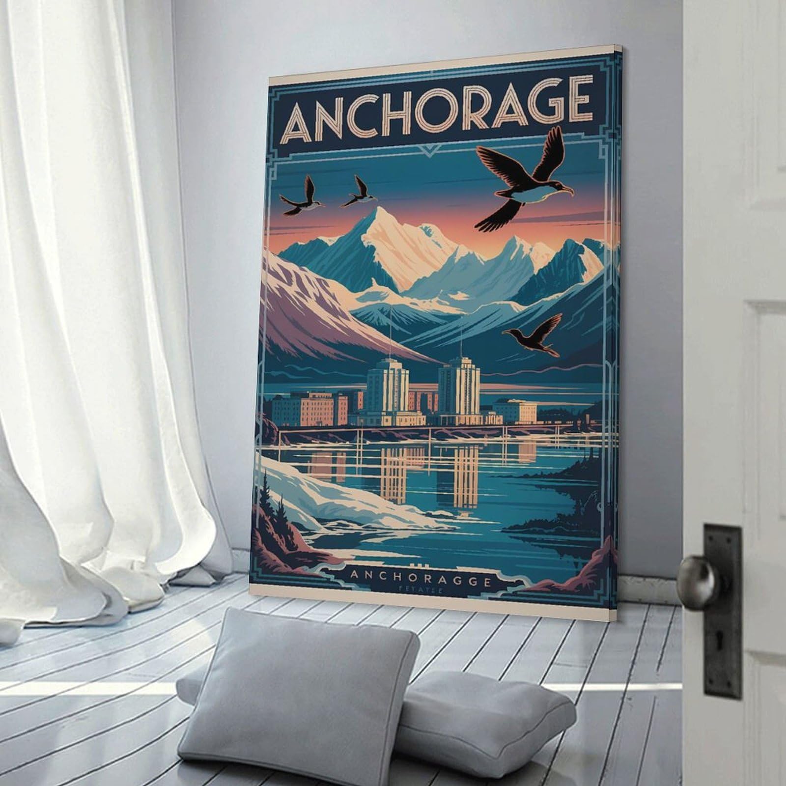 Junmoney Decorative Wall Artwork Anchorage Travel, 12x18inch(30x45cm), for Corridors, Hallways Or Apartment Entries, Wall Decor to Refresh Empty Corners