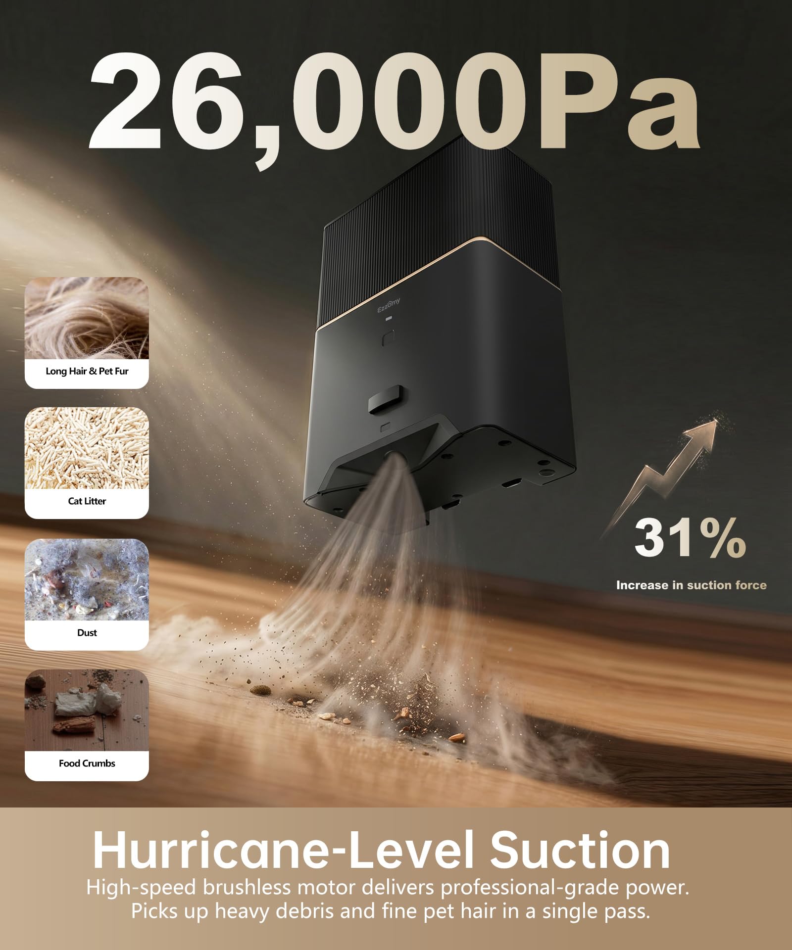 Touchless Vacuum Automatic Dustpan, Bagged Design with Replaceable Dust Bags, Up to 3-Month No Cleaning, 26,000Pa Powerful Suction, One-Touch Auto & Manual Mode for Pet Hair Kitchen & Salon - 4