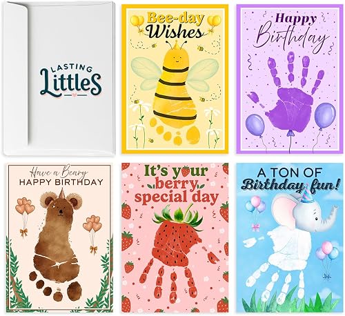 Keepsake Birthday Cards & Envelopes – 5 Handprint Footprint Keepsake Cards Plus 5 Matching Envelopes – Perfect for Baby Milestones, Gifts & Memory Albums Fun DIY Keepsake for Parents, Baby & Toddler Ages 0-3 - *Paints not included*