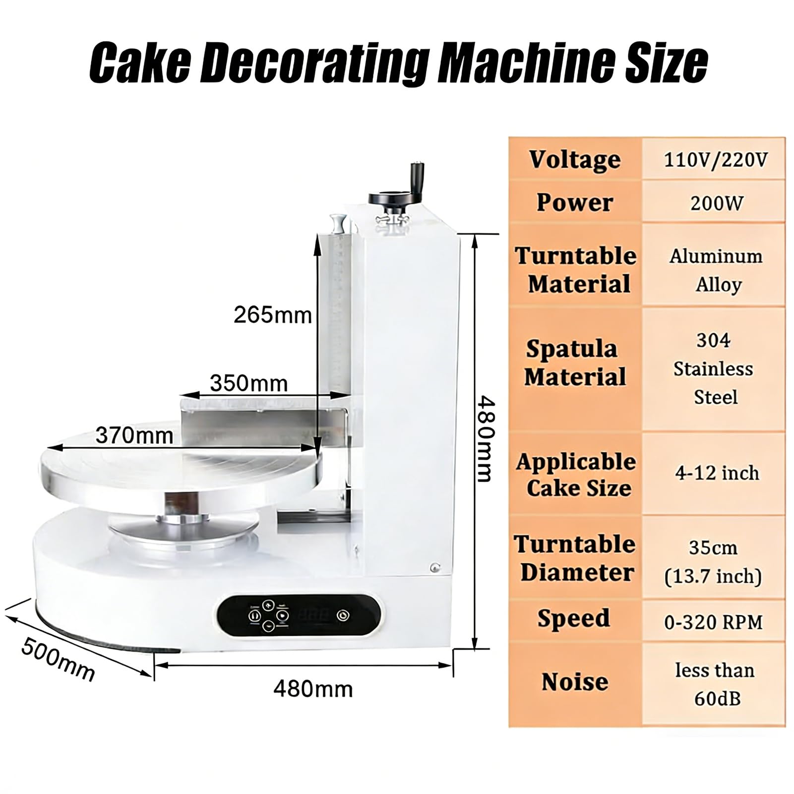 200W Elektrische Torten-Dekorier-Maschine, Automatische Kuchencreme-Glättungs- und Verteiler-Maschine für 4-12 Zoll Kuchen, 35CM Drehteller mit Randschaber, Profi-Kuchenzubehör