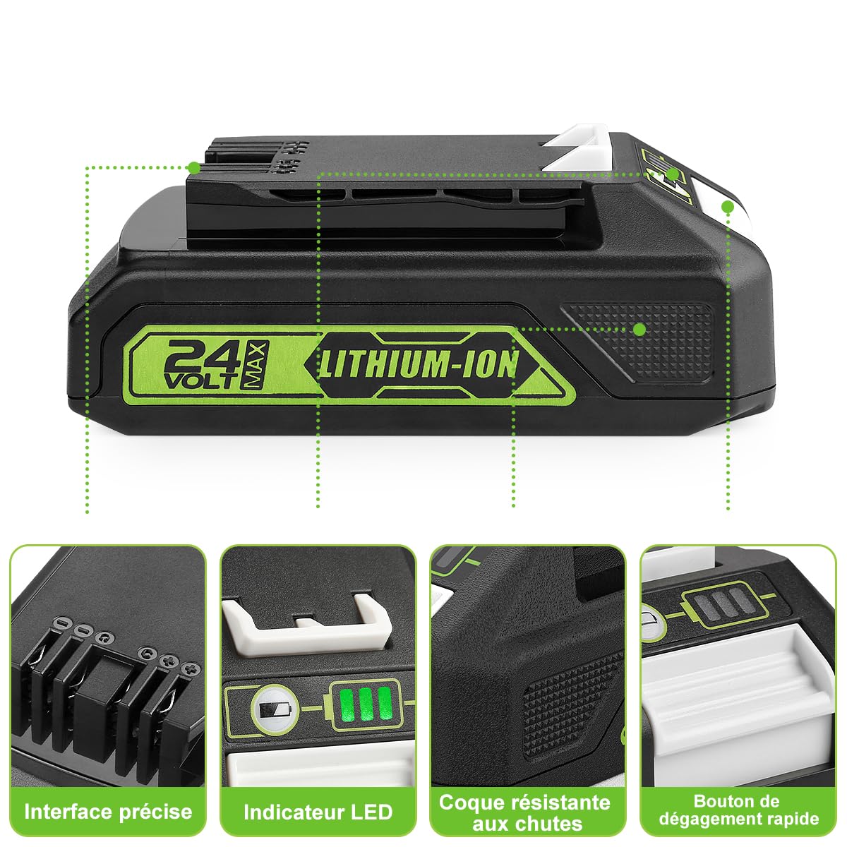 2 pièces Batterie 24V 3,5Ah pour Greenworks