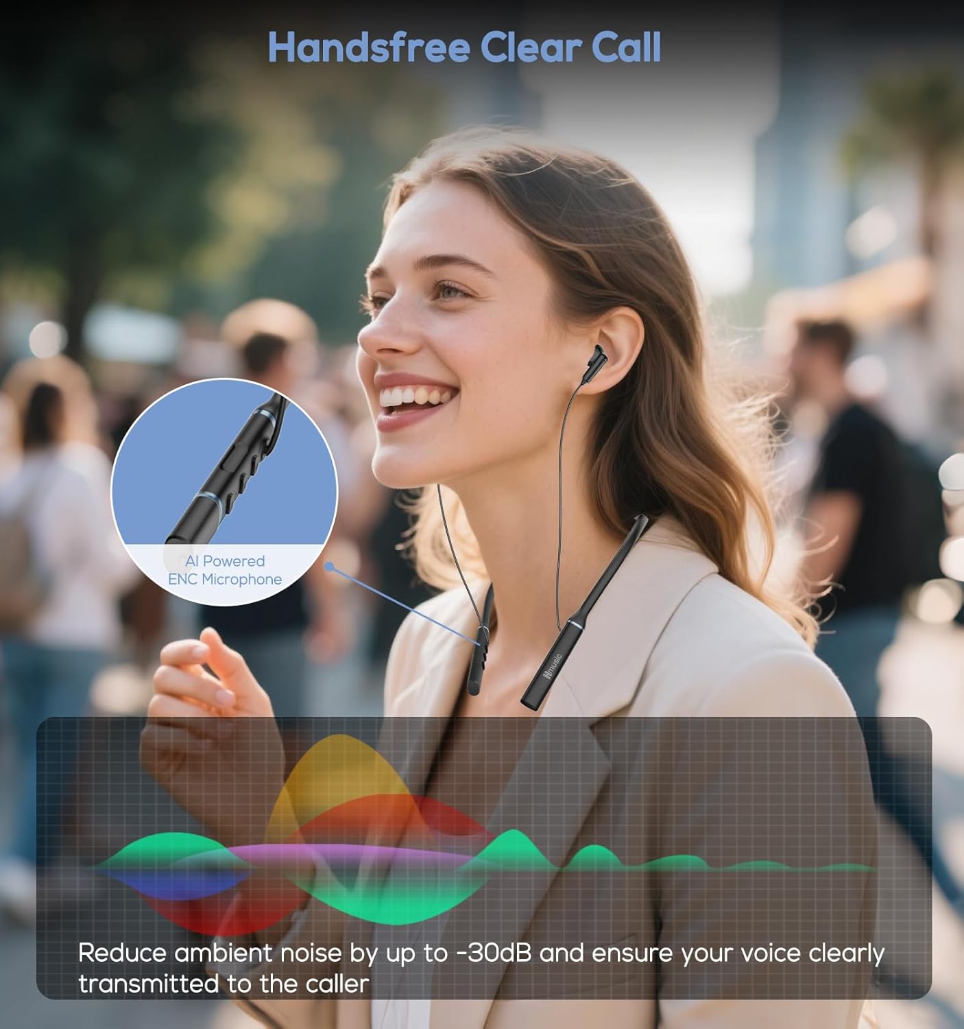 Hmusic A3 OTG Neckband Headphones Wireless Bluetooth 5.4, 35H Playtime, 12mm Driver, 3 EQ Modes, Dual USB-C Charging, Magnetic Earbuds, Around The Neck Earphones w/Mic for Travel,Work,Jogging,Running