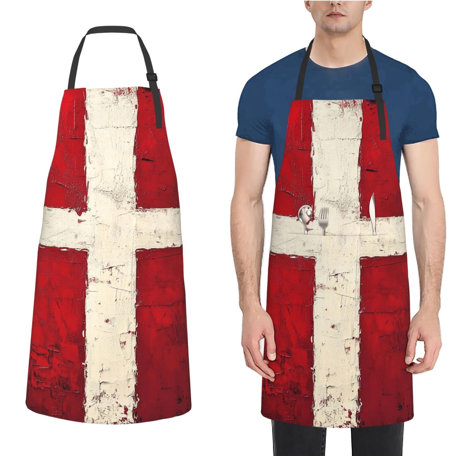 Xopekvlawm Unisex Denmark Danish Flag Waterproof Apron Adjustable Bib Aprons With Pockets Apron Kitchen Aprons For Women Men
