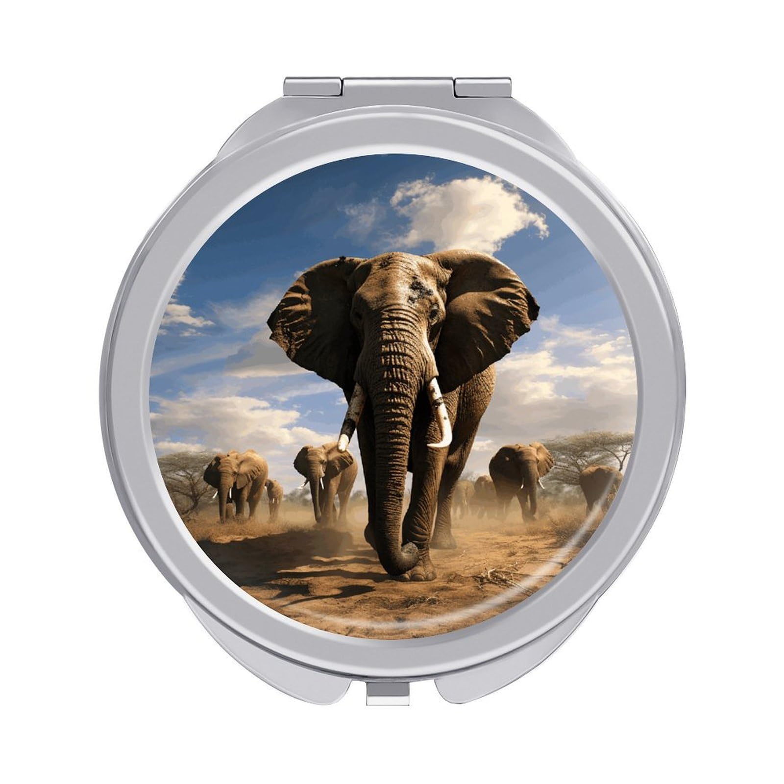 VstaDank Ferocious Elephant Travel Makeup Mirror Cute Compact Mirror for Women 1X/2X Magnifying Metal Pocket Makeup Mirrors Folding Round Makeup Mirrors for Handbag Wallet & Gift