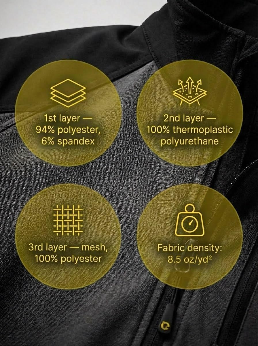 Men's Softshell Workwear Jacket with Waterproof Membrane and Breathable Fabric for Mid-Season