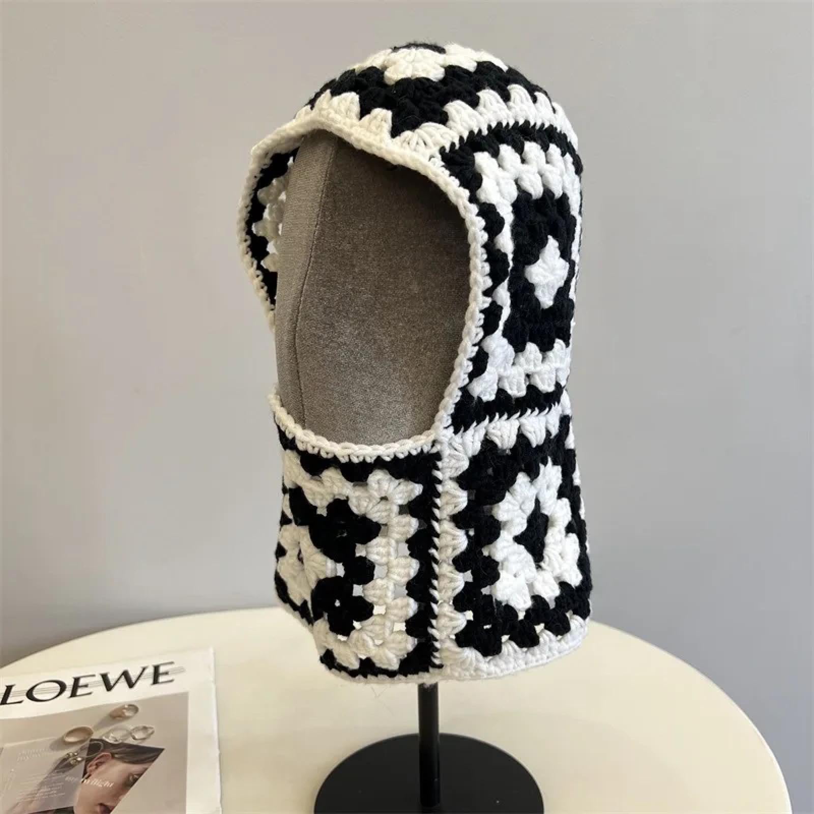 Czapki Czapki Skullies Beanies Czapka Beanie Czapka Kominiarka Czapka Zimowa Ręcznie Szydełkowana Czarna Biała Żakardowa Damska Ochrona uszu Ciepłe Czapki Pulower, Jak na zdjęciu, rozmiar uniwersalny