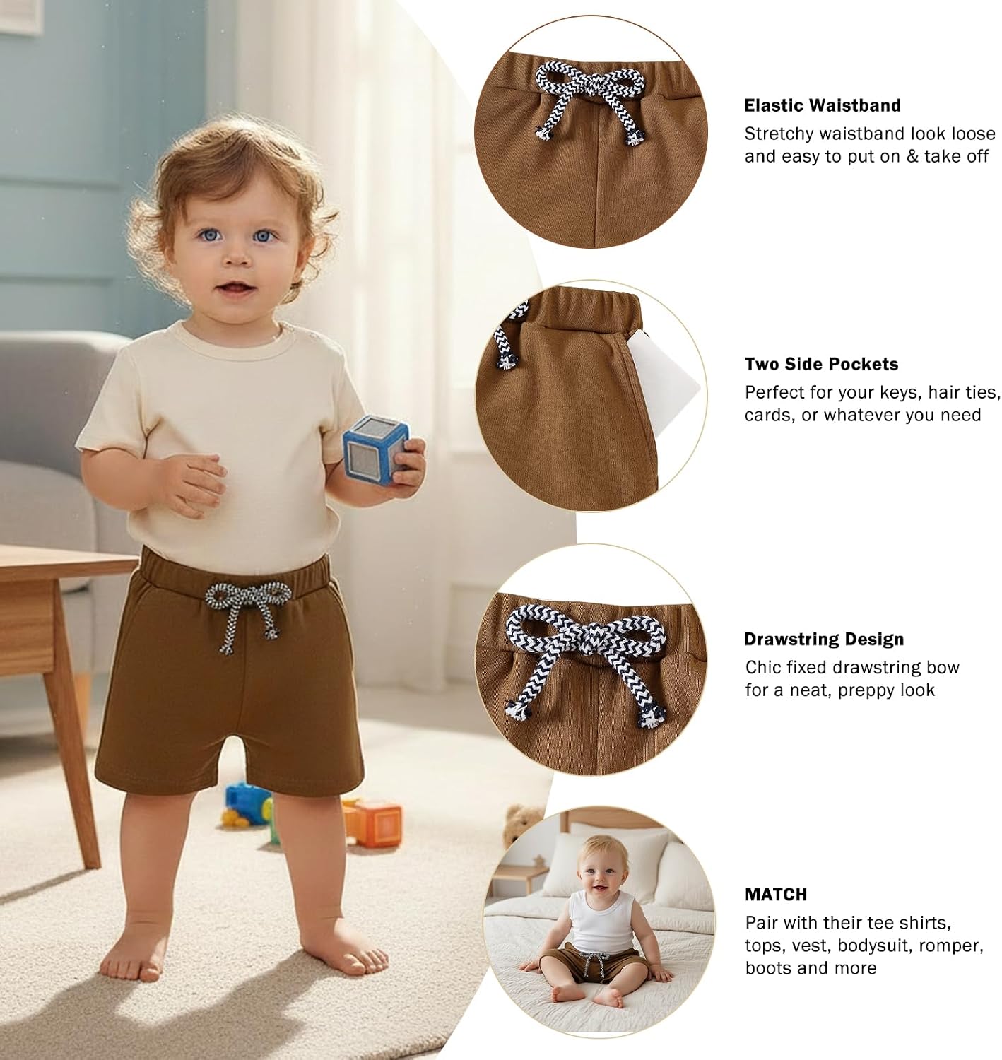 SOBOWO Baby Boy Shorts 2 Pack 100% Organic Cotton Toddler Boy Shorts Soft Breathable Elastic Waist Summer Casual Shorts 0-24M