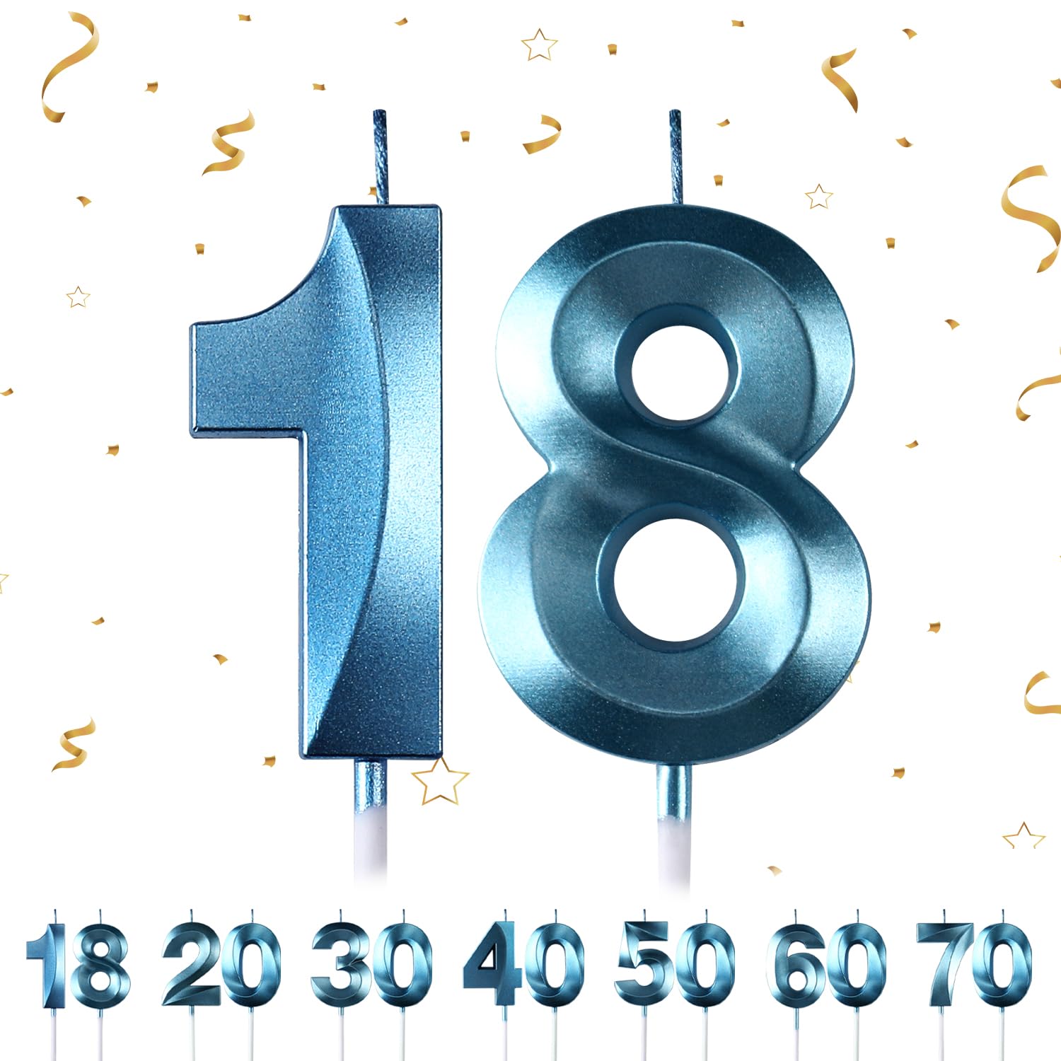 18th Birthday Number Candles, 3D Blue Candle for Boys & Girls Party Cake Toppers