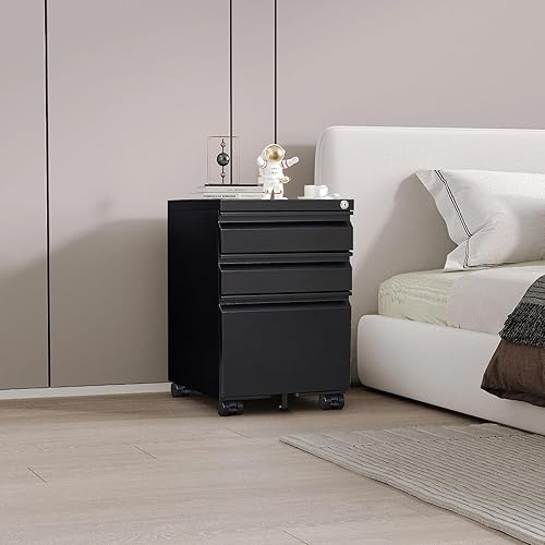 Miniatura 8 de LUCYPAL Archivador móvil de 3 cajones con cerradura, gabinete abatible debajo del escritorio para oficina en casa, archivador vertical para tamaño
