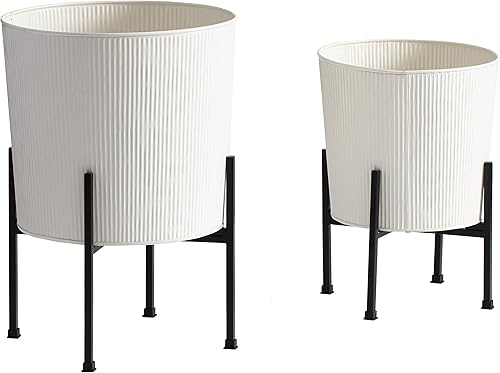 Miniatura 2 de Macetas de metal con soporte, juego de 2, color blanco (PL-WHT-SET-3003)