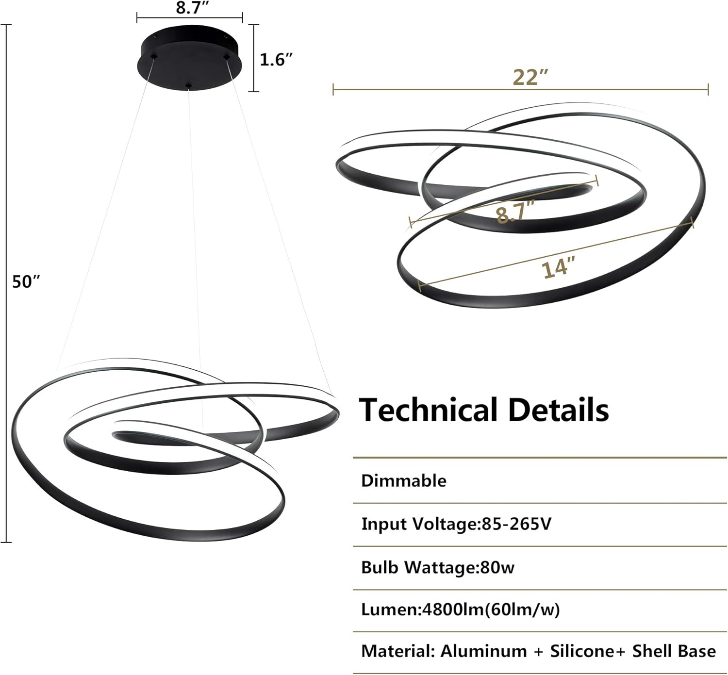 Exclusive Discount 70% Price WELAKI LED Chandelier, 80W 6000K Dimmable,Modern Pendant Light Fixture for Kitchen Island, Restaurant, Dining Room, Living Room, Bedroom (Black) Black Friday Sale 2022 WELAKI LED Chandelier, 80W 6000K Dimmable,Modern Pendant Light Fixture for Kitchen Island, Restaurant, Dining Room, Living Room, Bedroom (Black)
