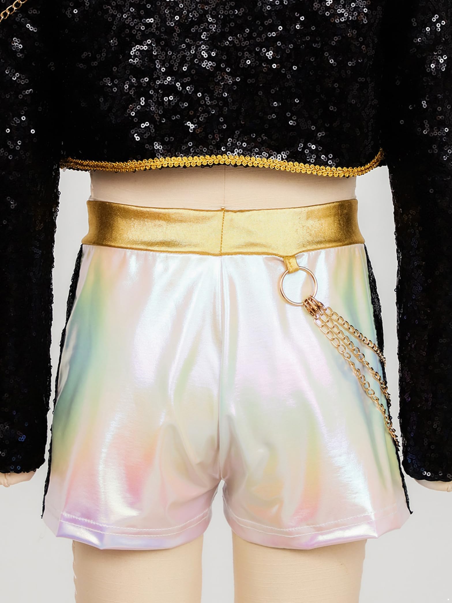 Culottes de Danse Enfant Fille Costume de Chanteuse Shorts Paillettes Chaînes Tenue Performance de Scène