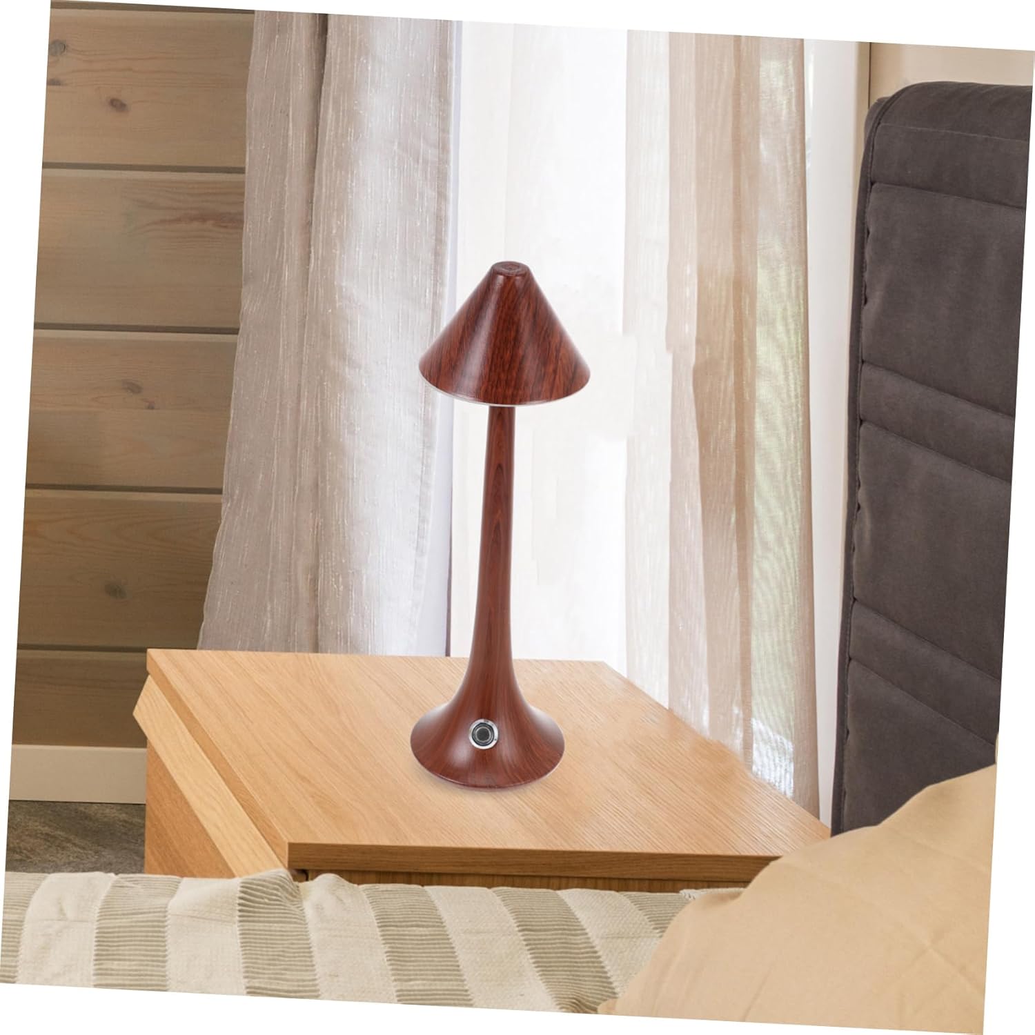 VILLCASE USB Rechargeable Lamp with Wood Grain Finish Bedside Reading Light for Bedroom and Desk Warm White Eye Caring Desk Lamp for Comfortable Nighttime Use