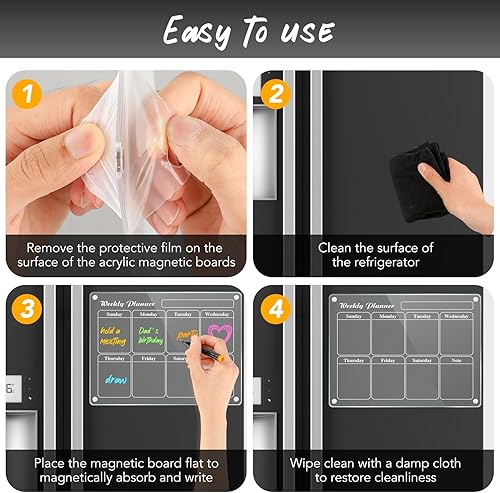Miniatura 6 de DIYMAG Calendario magnético acrílico de borrado en seco para nevera, juego de tablero de planificación de calendario acrílico transparente,